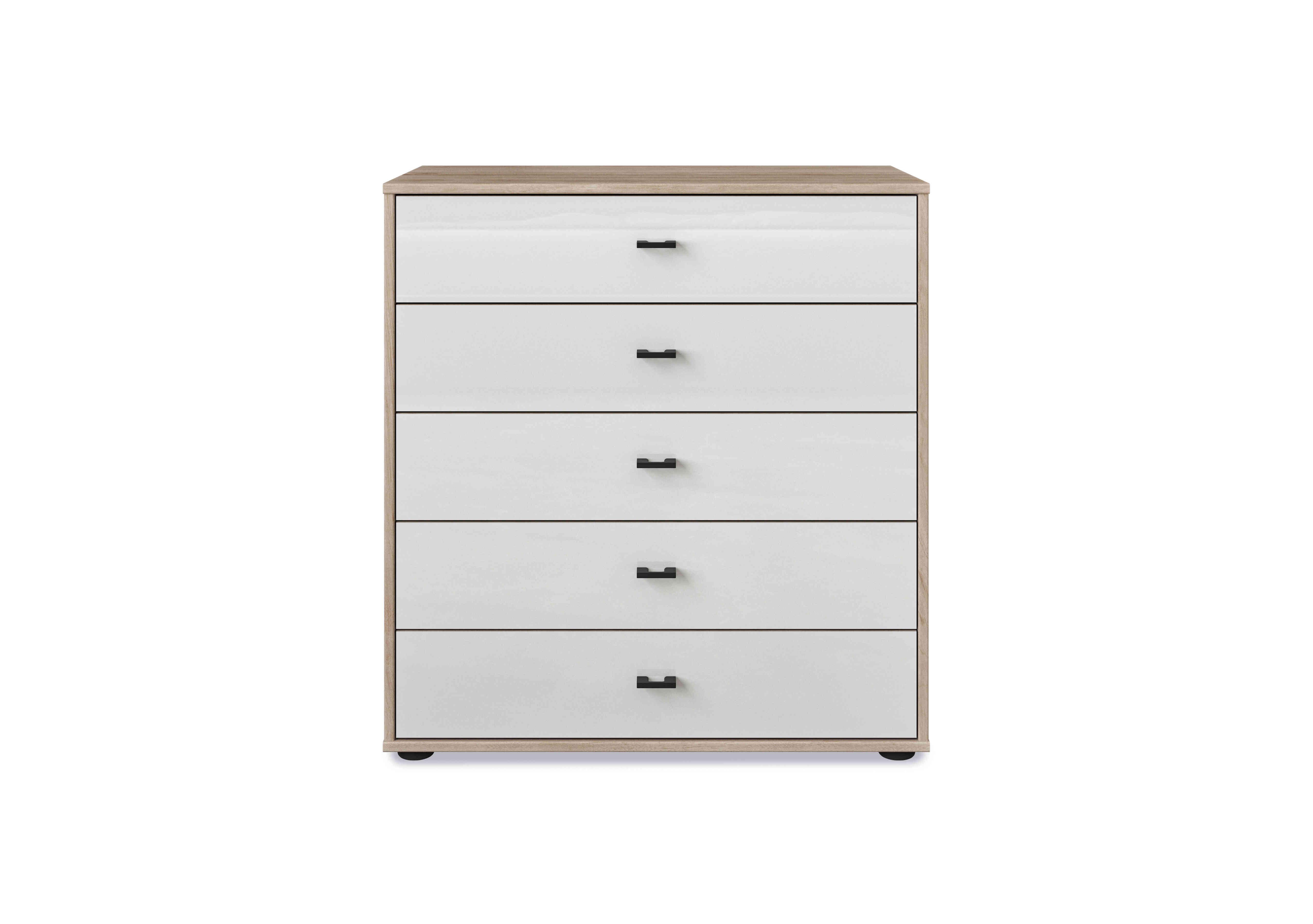 Dallas 80cm 5 Drawer Glass Chest in Holm Oak And White on Furniture Village