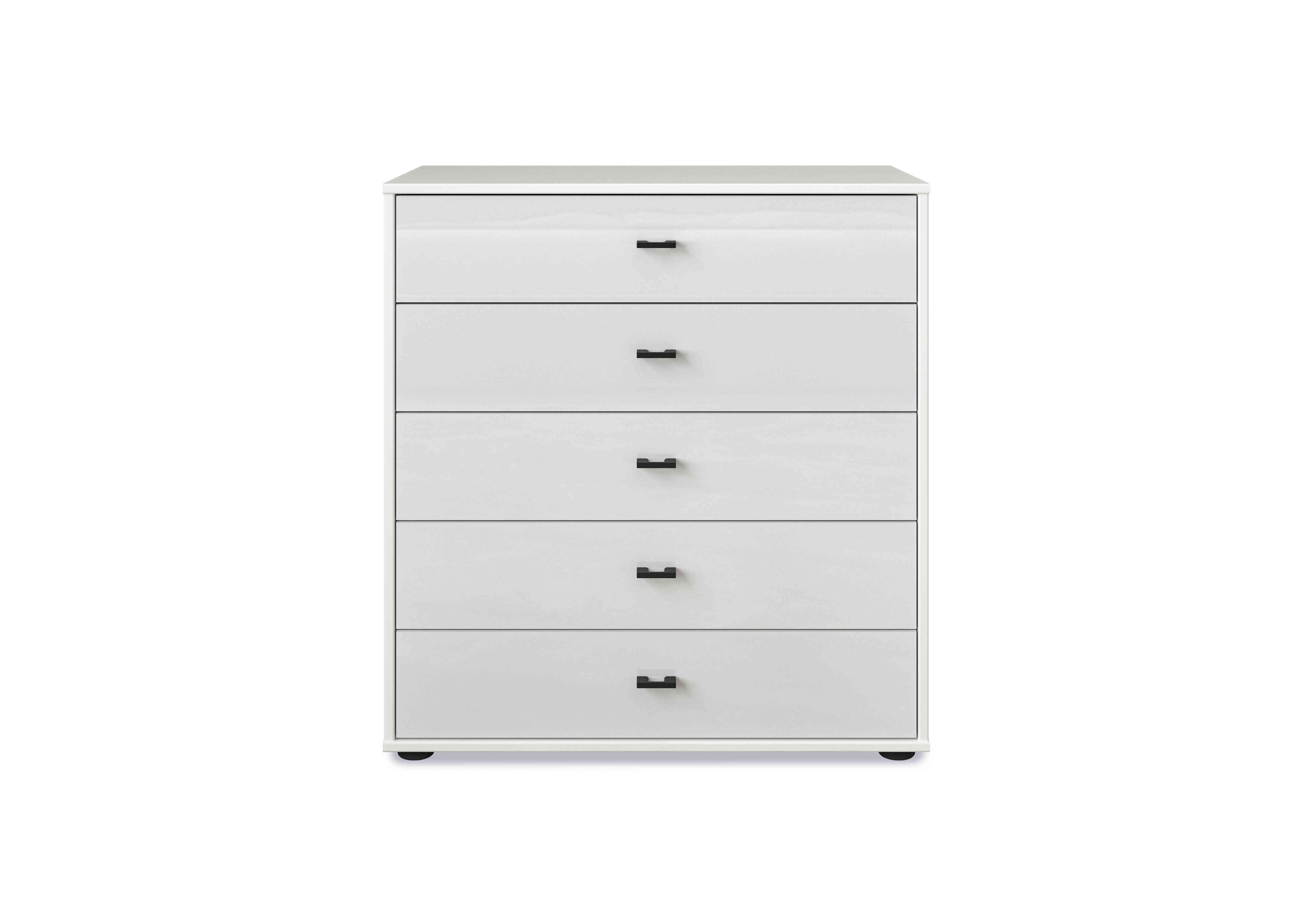 Dallas 80cm 5 Drawer Glass Chest in Matt White on Furniture Village