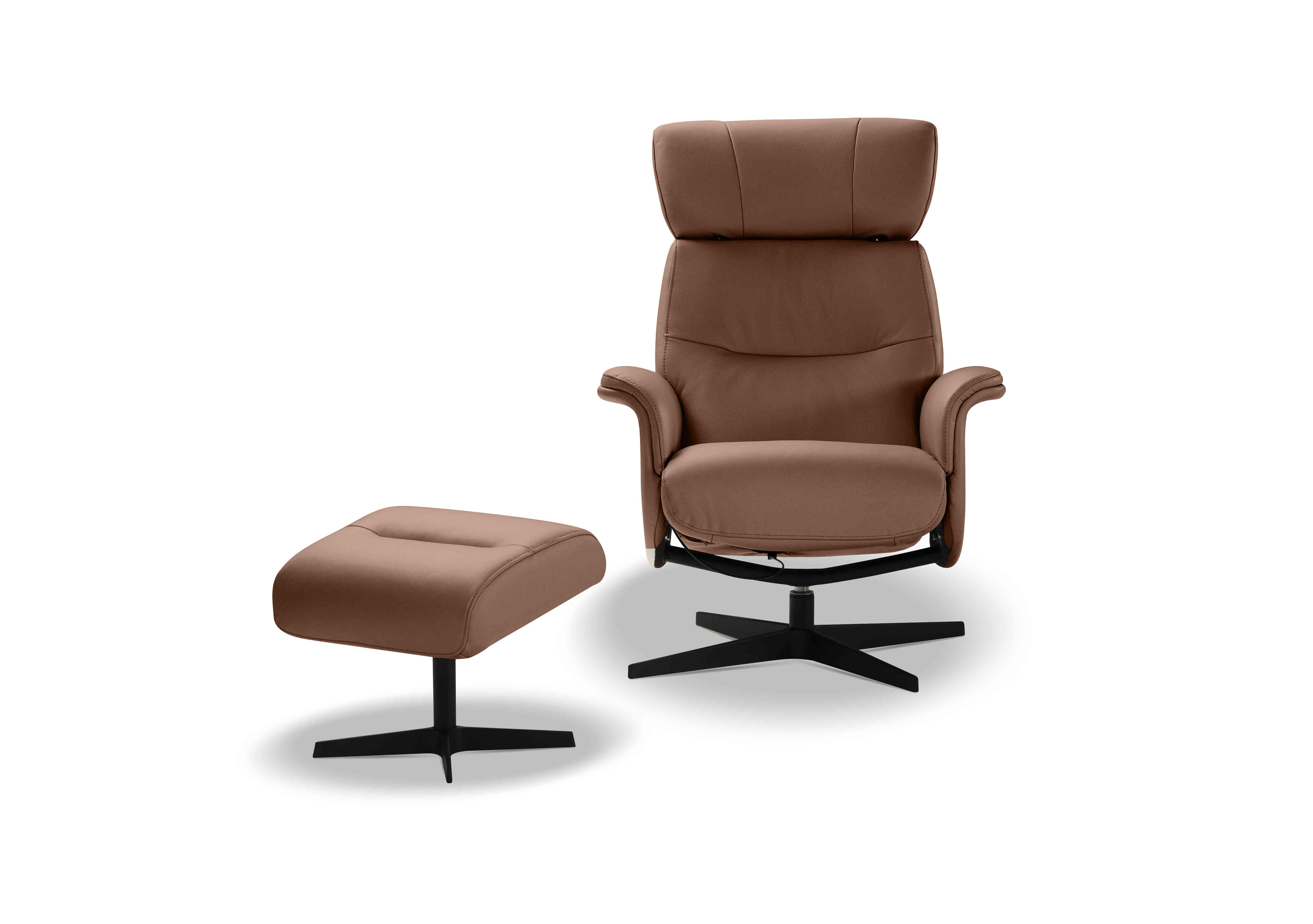 Tricolour Enzo Leather Swivel Manual Recliner Chair and Stool in Torello 363 Cognac An Ft on Furniture Village