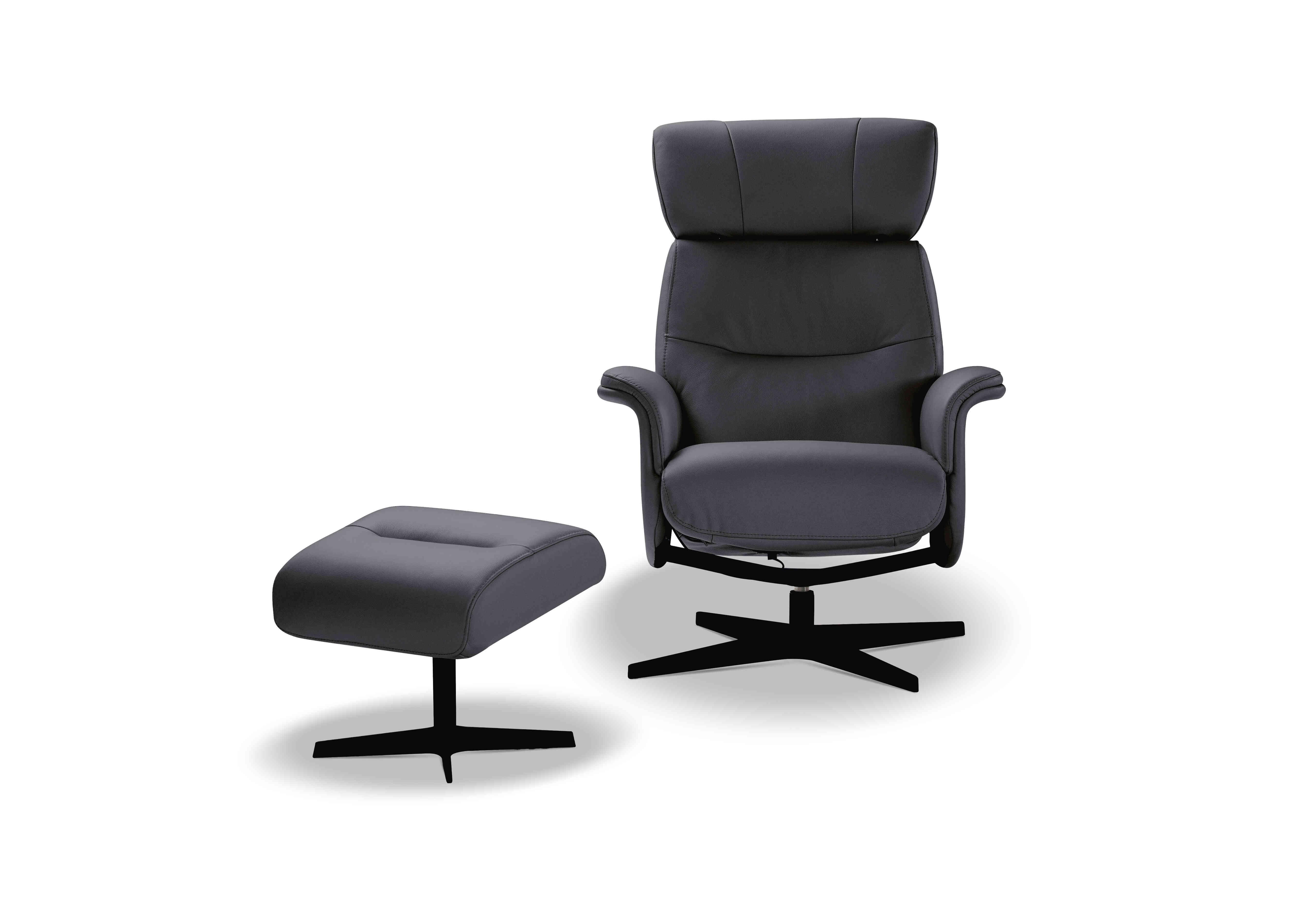 Tricolour Enzo Leather Swivel Manual Recliner Chair and Stool in Torello 81 Blu-S An Ft on Furniture Village