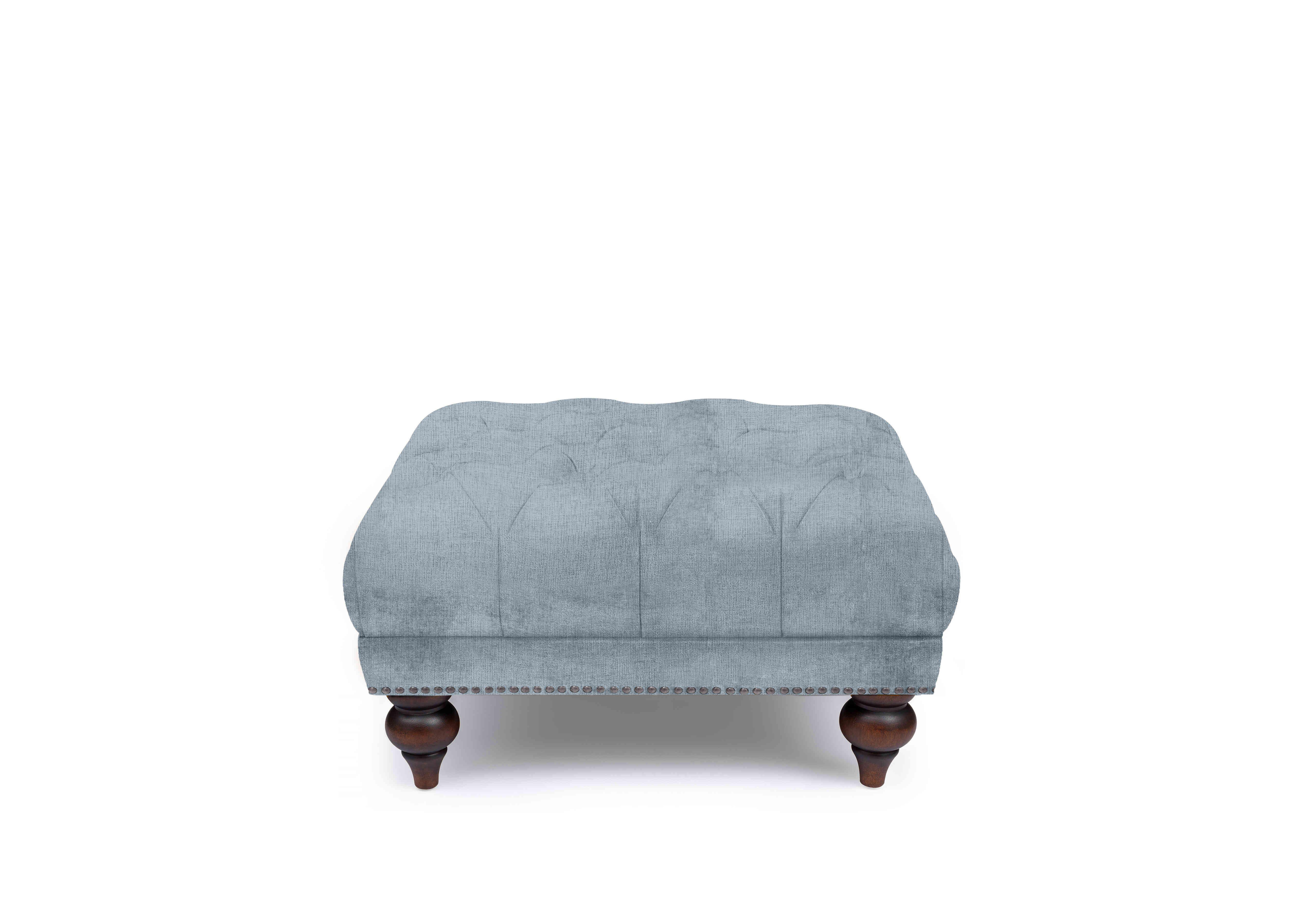 Shackleton Fabric Square Footstool with Turned Feet in X1-A609 Boathouse Blue on Furniture Village