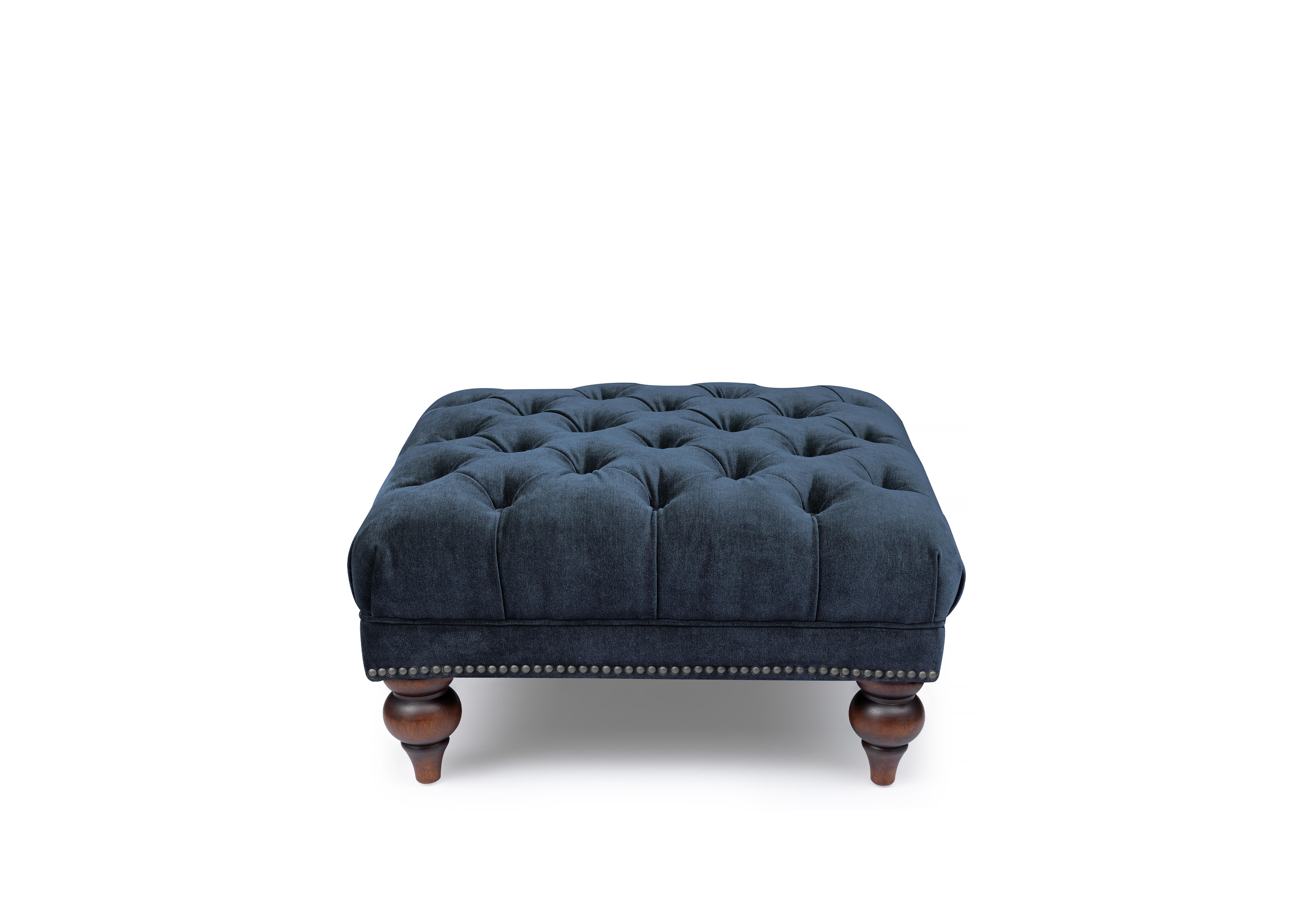 Shackleton Fabric Square Footstool with Turned Feet in X3y2-W024 Midnight on Furniture Village
