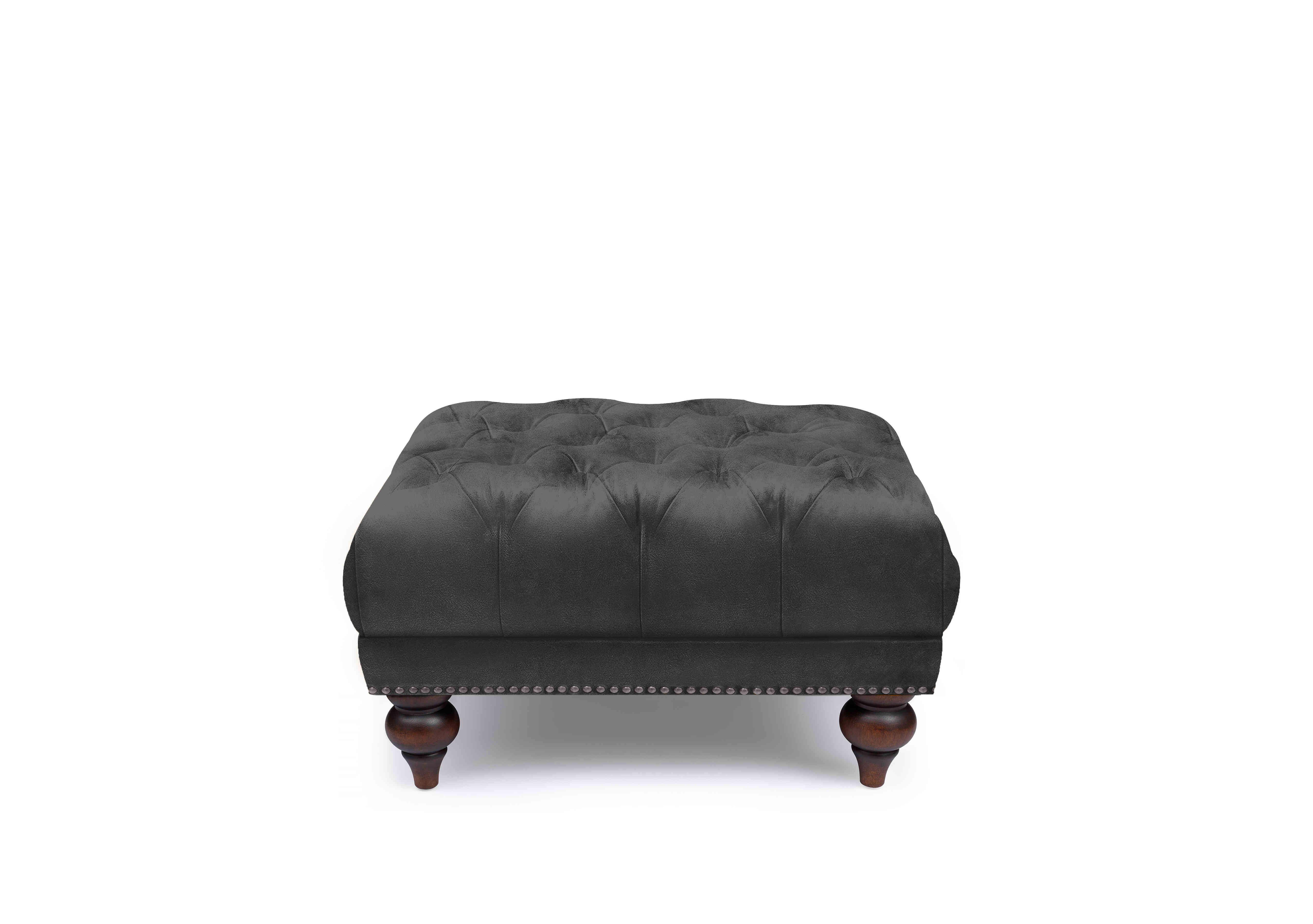 Shackleton Leather Square Footstool with Turned Feet in X1-2088ls Coal Dust on Furniture Village