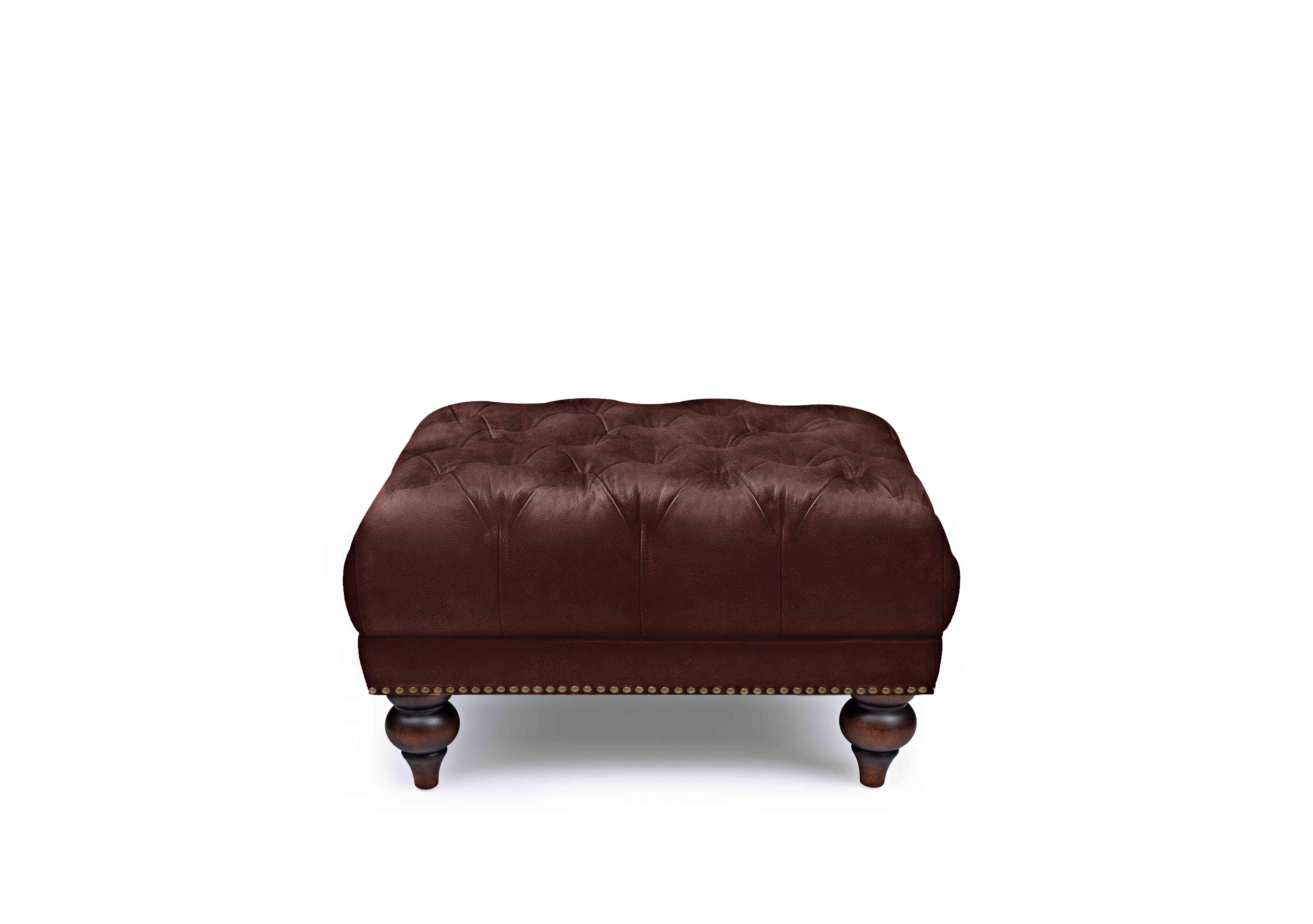 Shackleton Leather Square Footstool with Turned Feet in X3y1-1964ls Merlot on Furniture Village