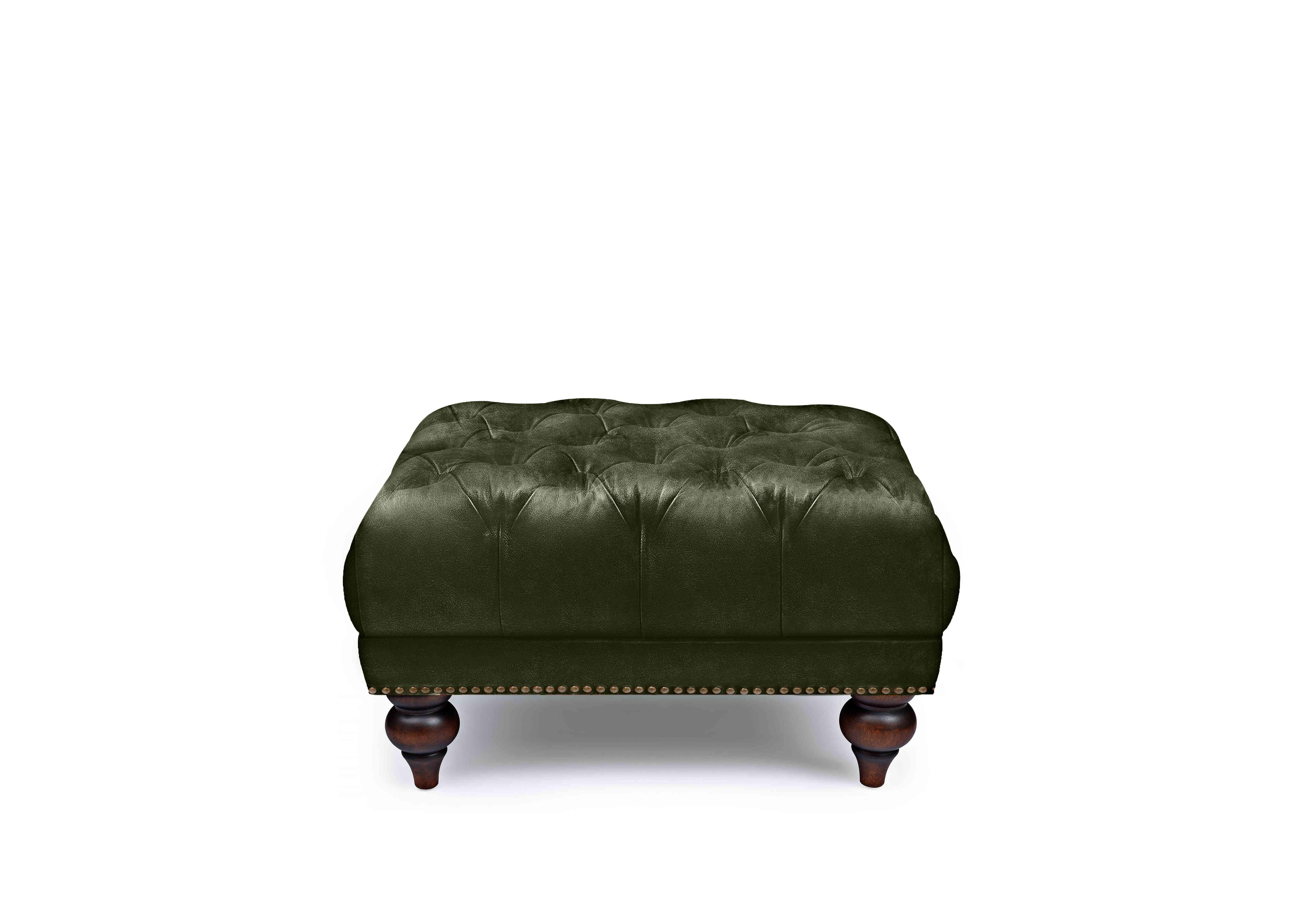 Shackleton Leather Square Footstool with Turned Feet in X3y1-1965ls Emerald on Furniture Village