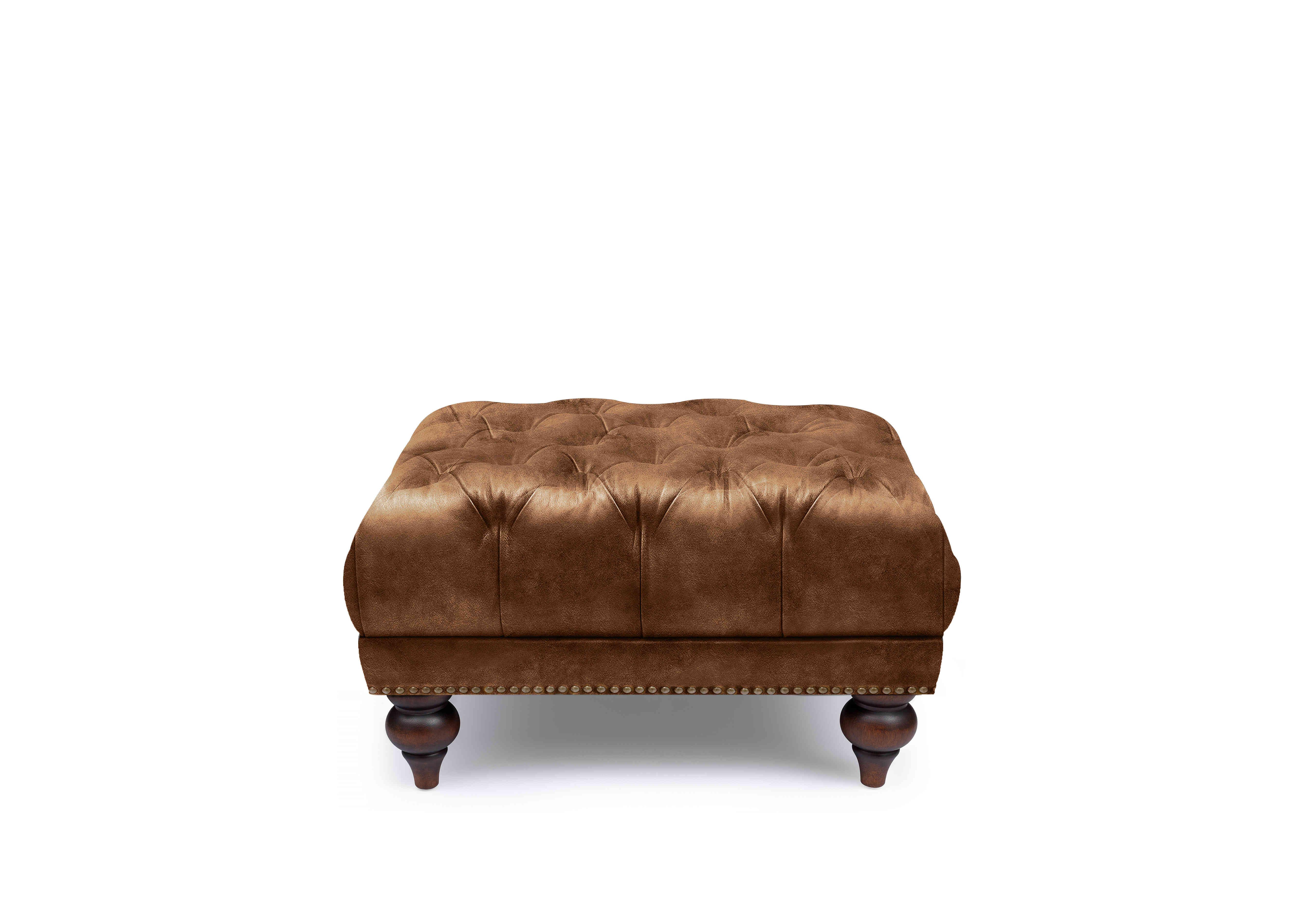 Shackleton Leather Square Footstool with Turned Feet in X3y1-1981ls Saddle on Furniture Village