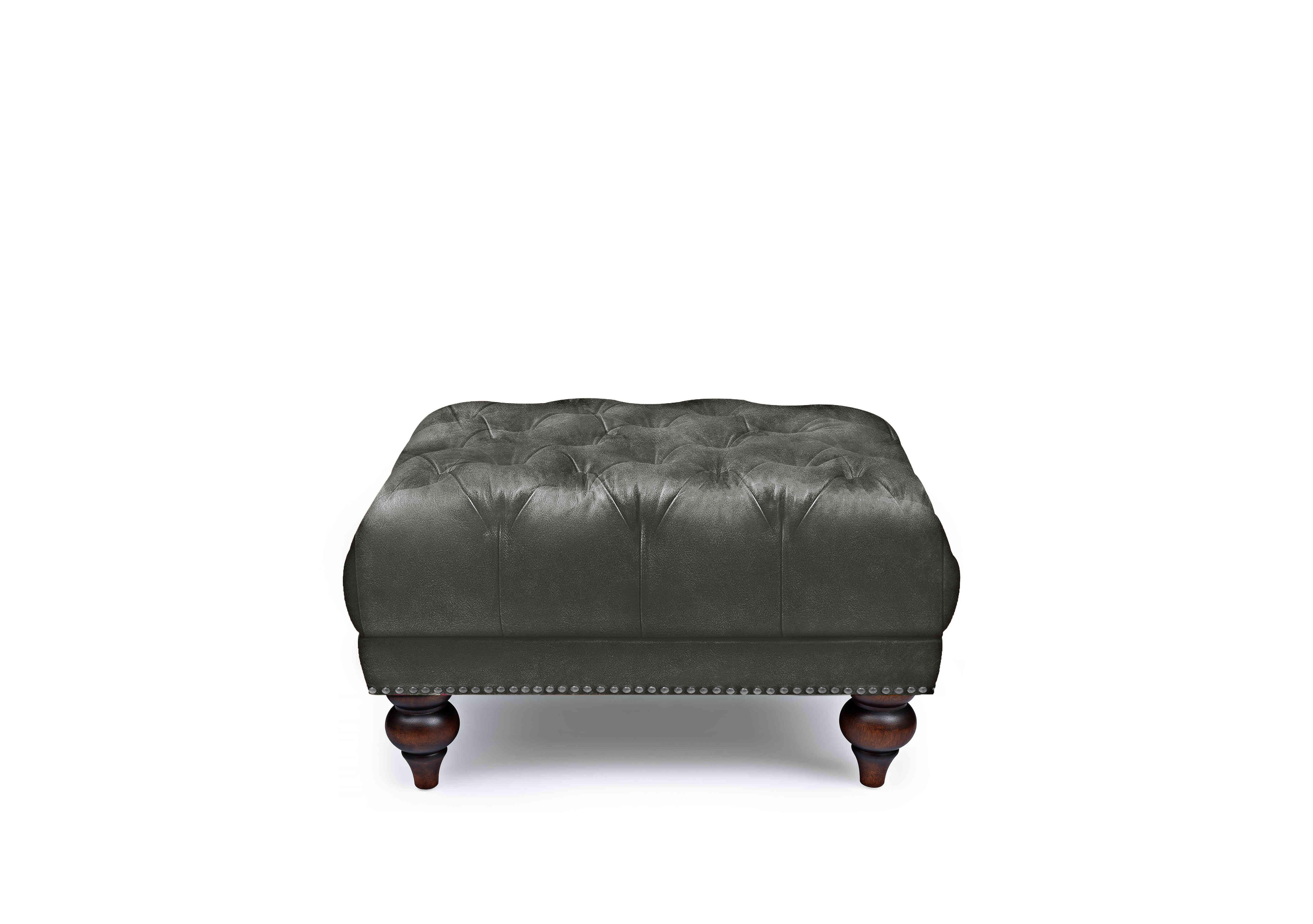 Shackleton Leather Square Footstool with Turned Feet in X3y2-1966ls Granite on Furniture Village