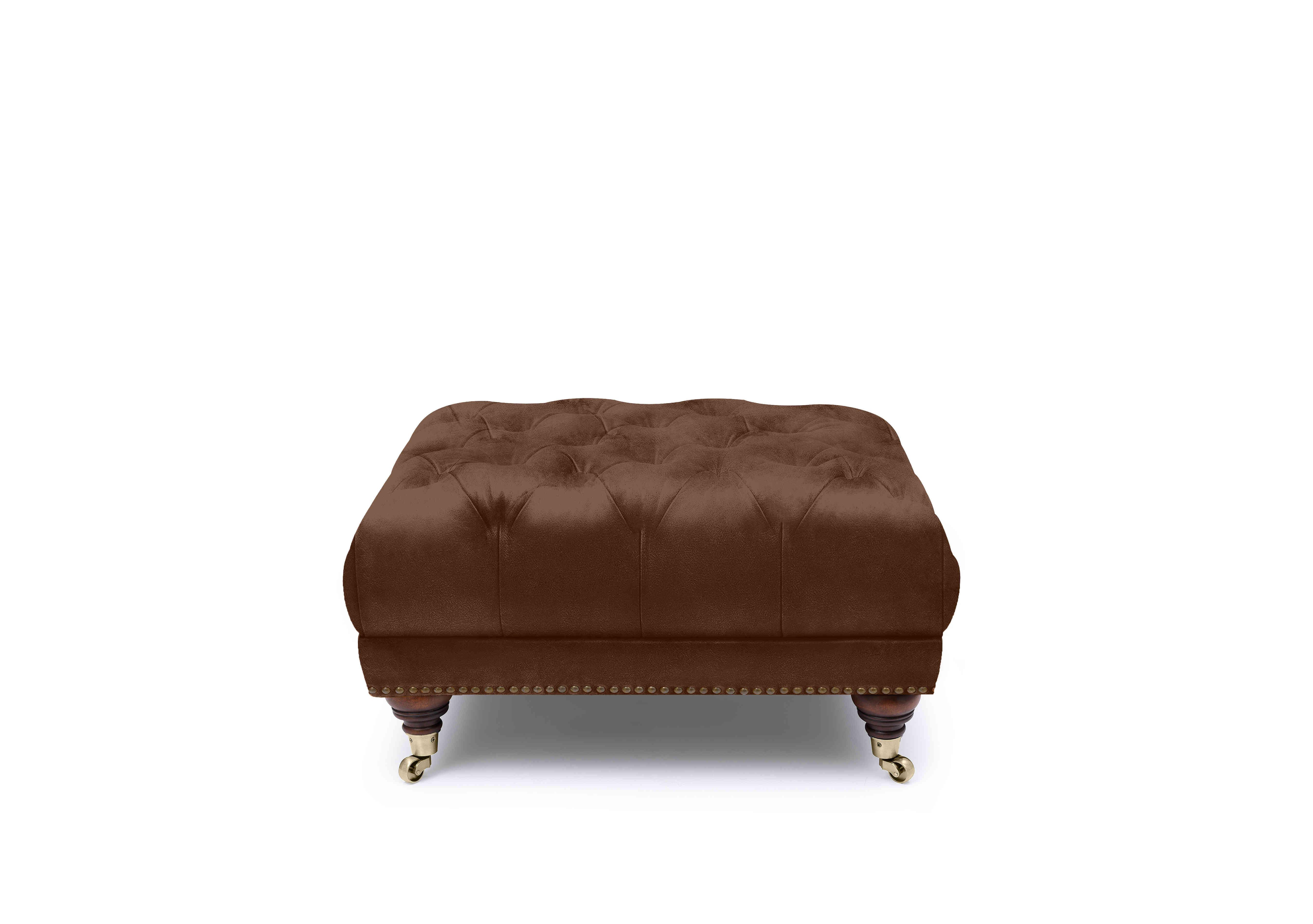 Shackleton Leather Square Footstool with Castors in X3-1569ls Cedar Brown on Furniture Village