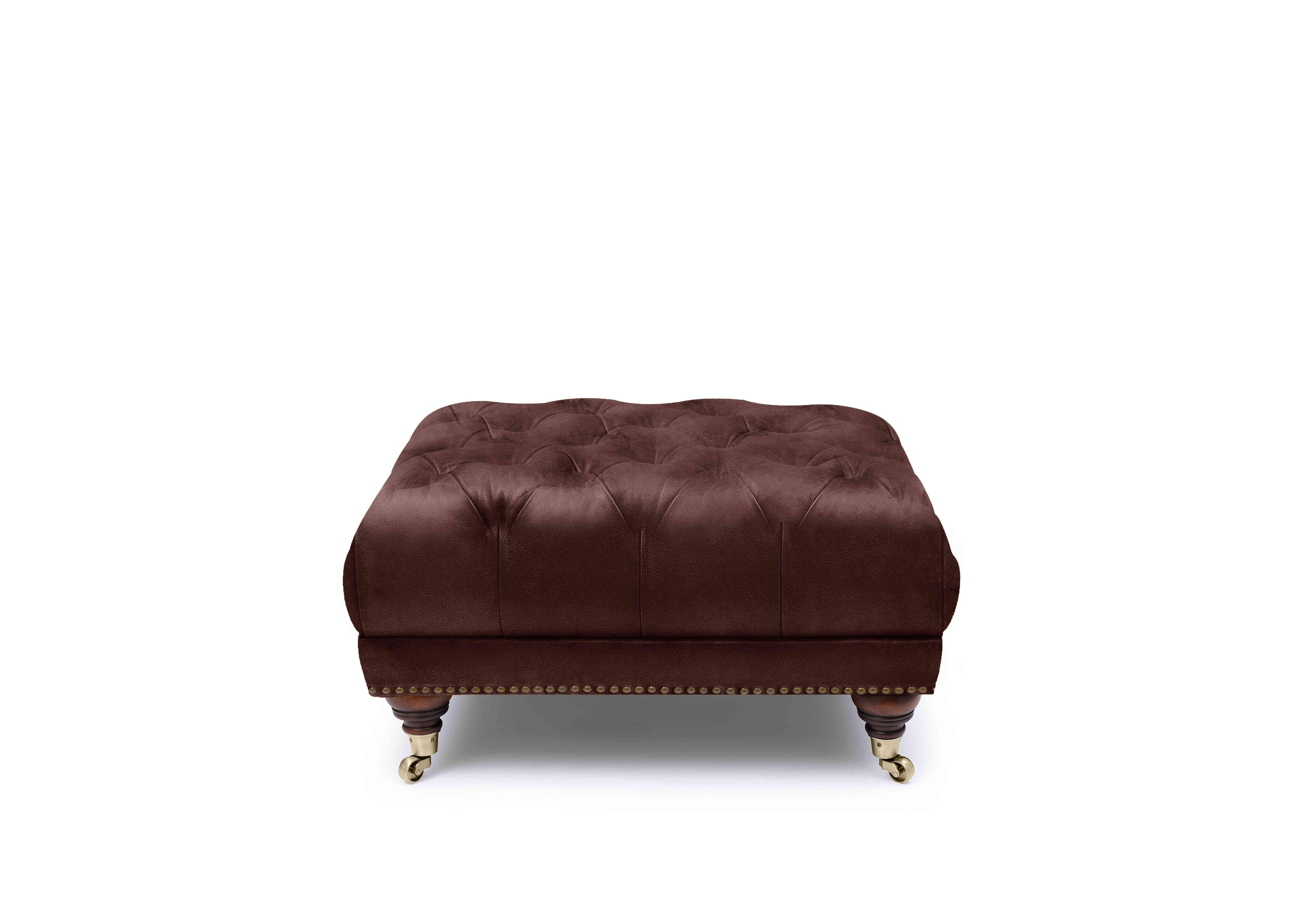 Shackleton Leather Square Footstool with Castors in X3y1-1964ls Merlot on Furniture Village