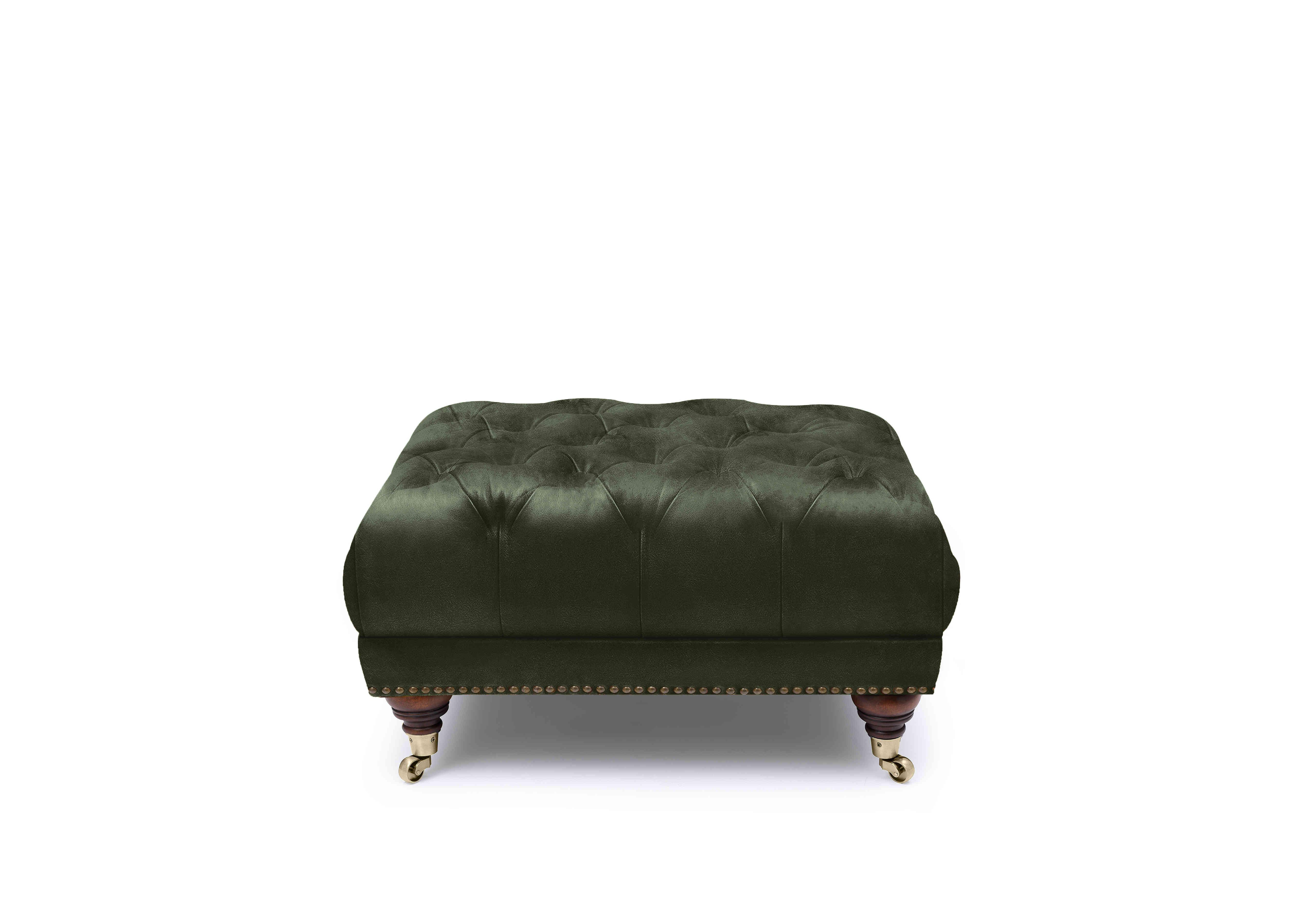 Shackleton Leather Square Footstool with Castors in X3y1-1965ls Emerald on Furniture Village