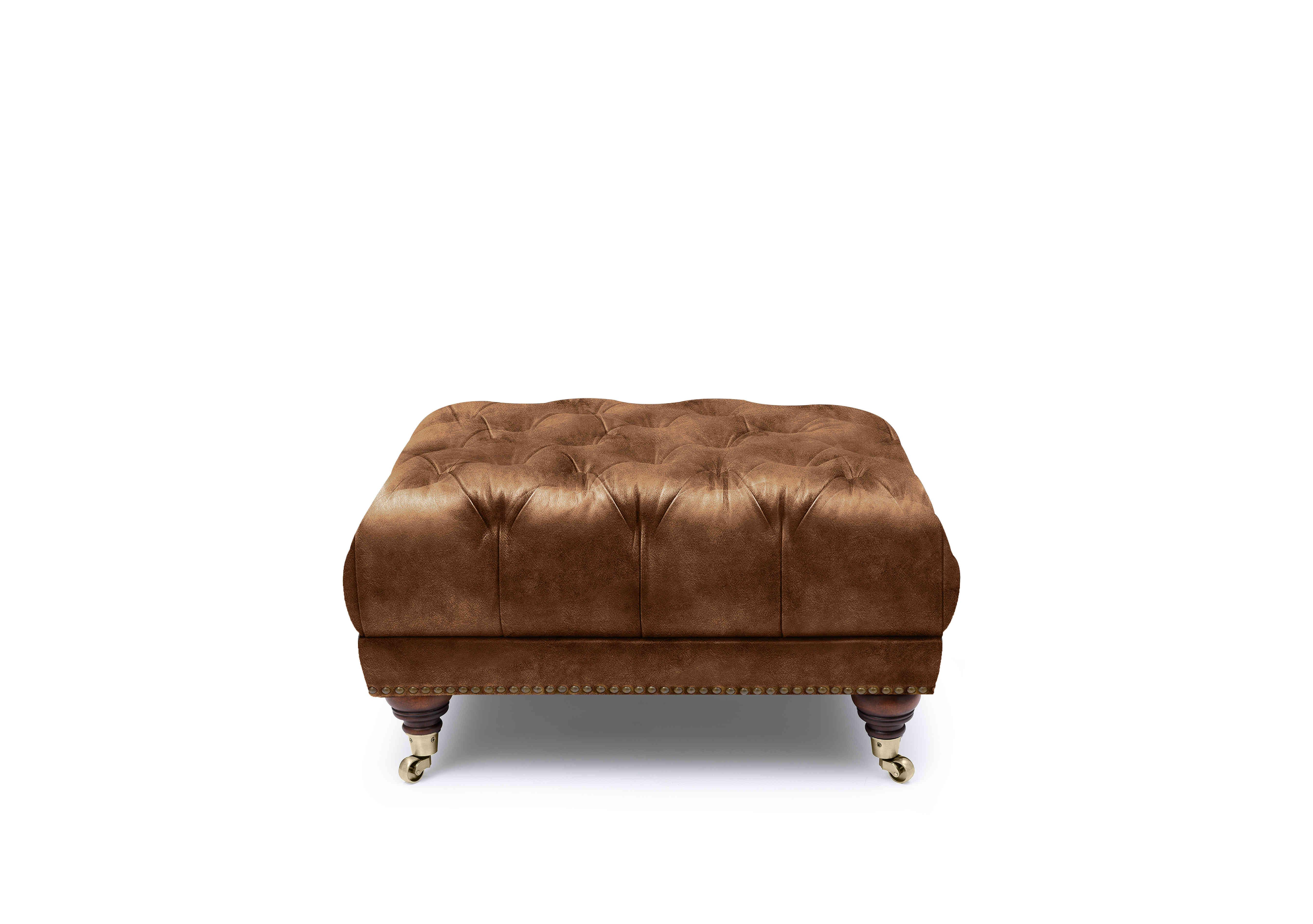 Shackleton Leather Square Footstool with Castors in X3y1-1981ls Saddle on Furniture Village