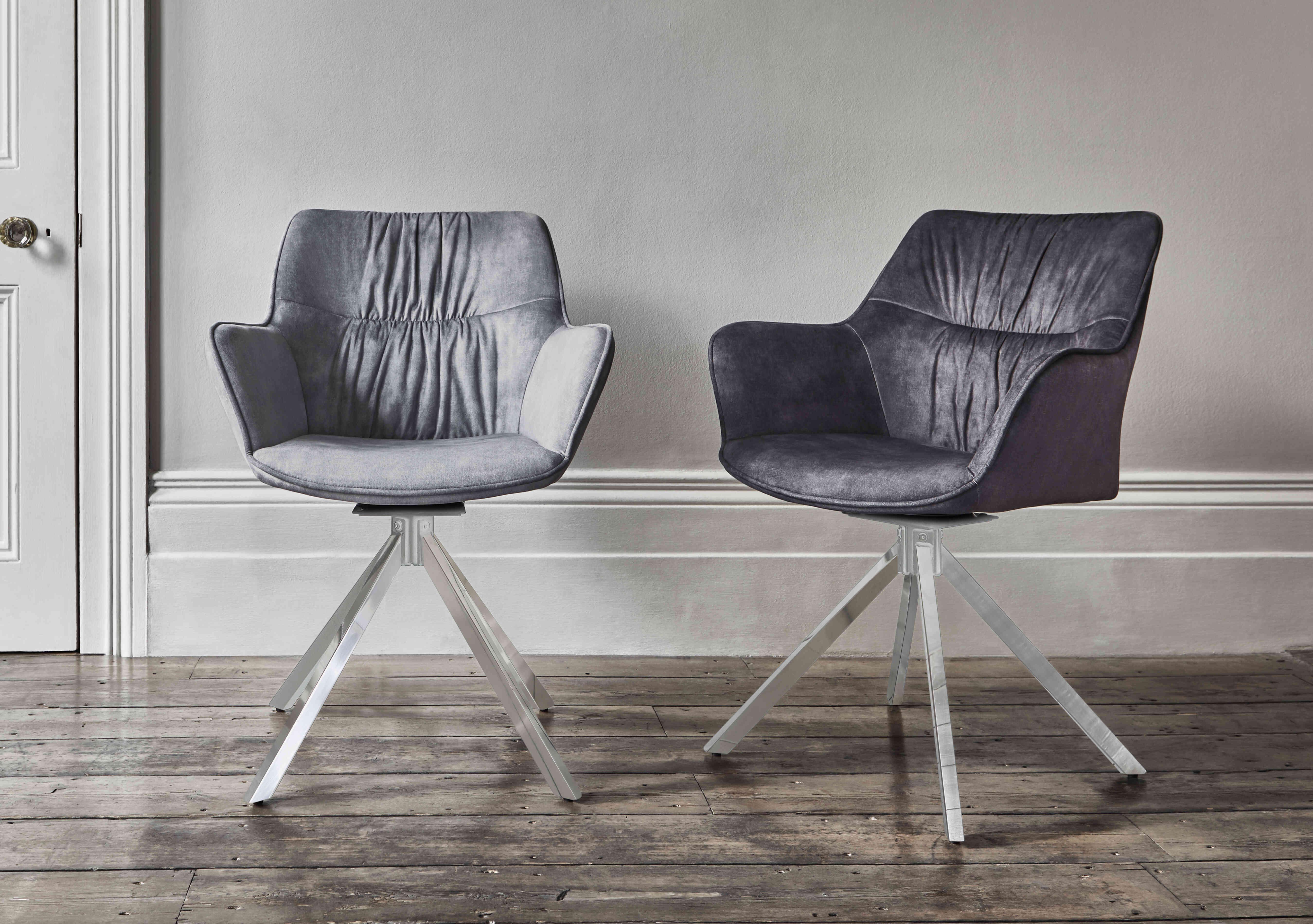 Marvel Chrome Pair of Swivel Dining Chairs in  on Furniture Village