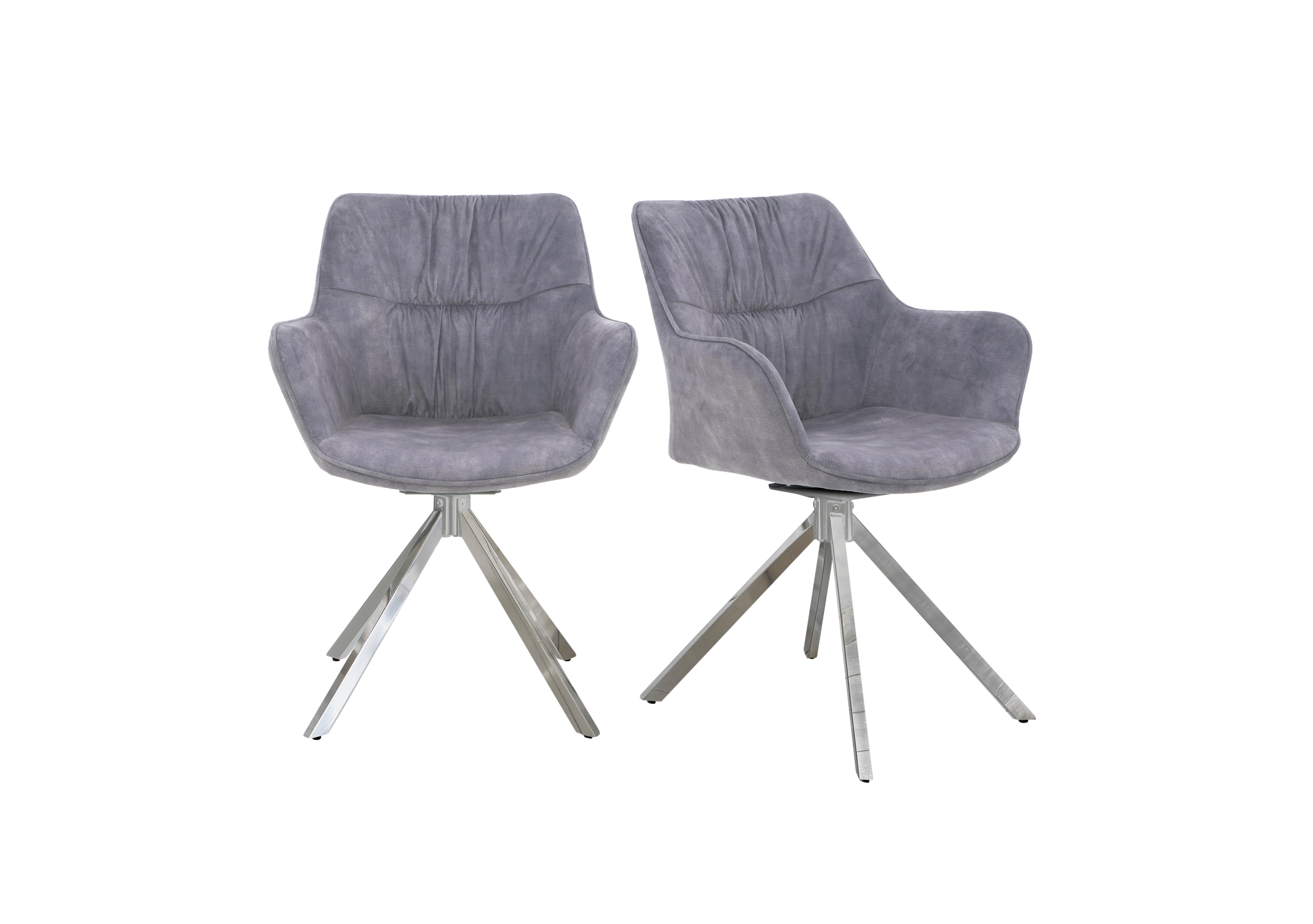 Marvel Chrome Pair of Swivel Dining Chairs in Silver Velvet on Furniture Village