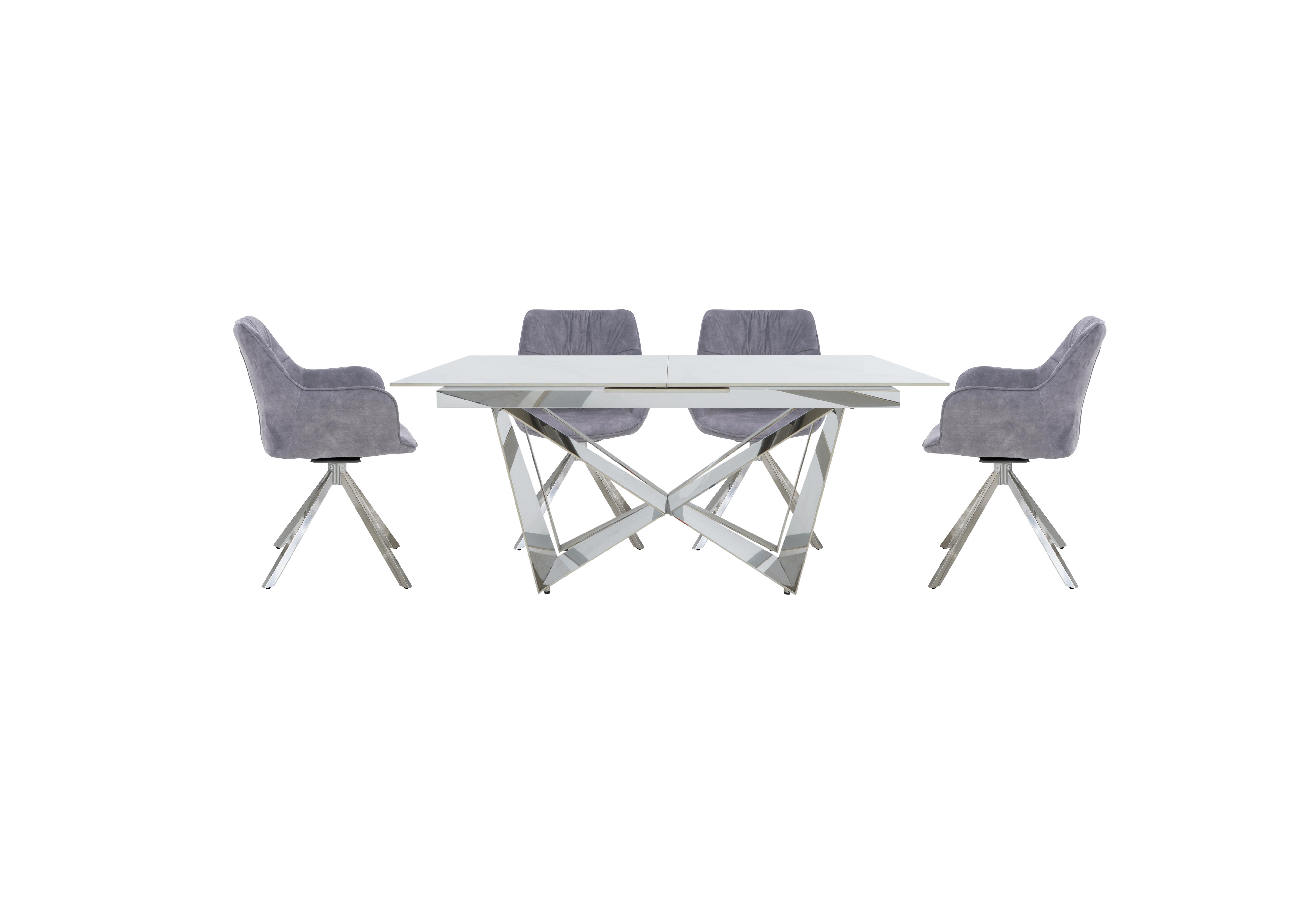 Marvel Chrome Small Extending Dining Table and 4 Swivel Dining Chairs in Silver Velvet on Furniture Village