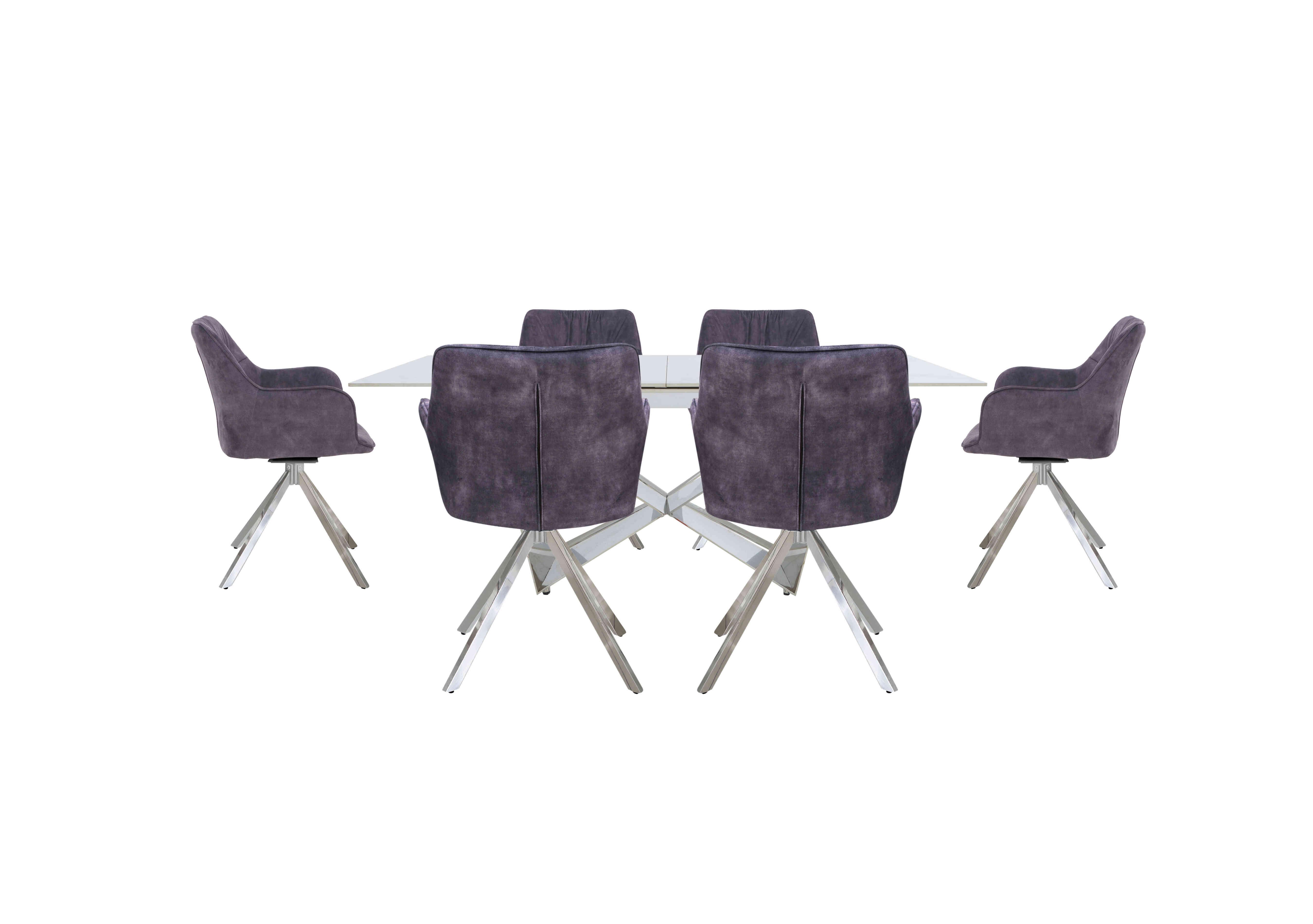 Marvel Chrome Large Extending Dining Table and 6 Swivel Dining Chairs in Charcoal on Furniture Village