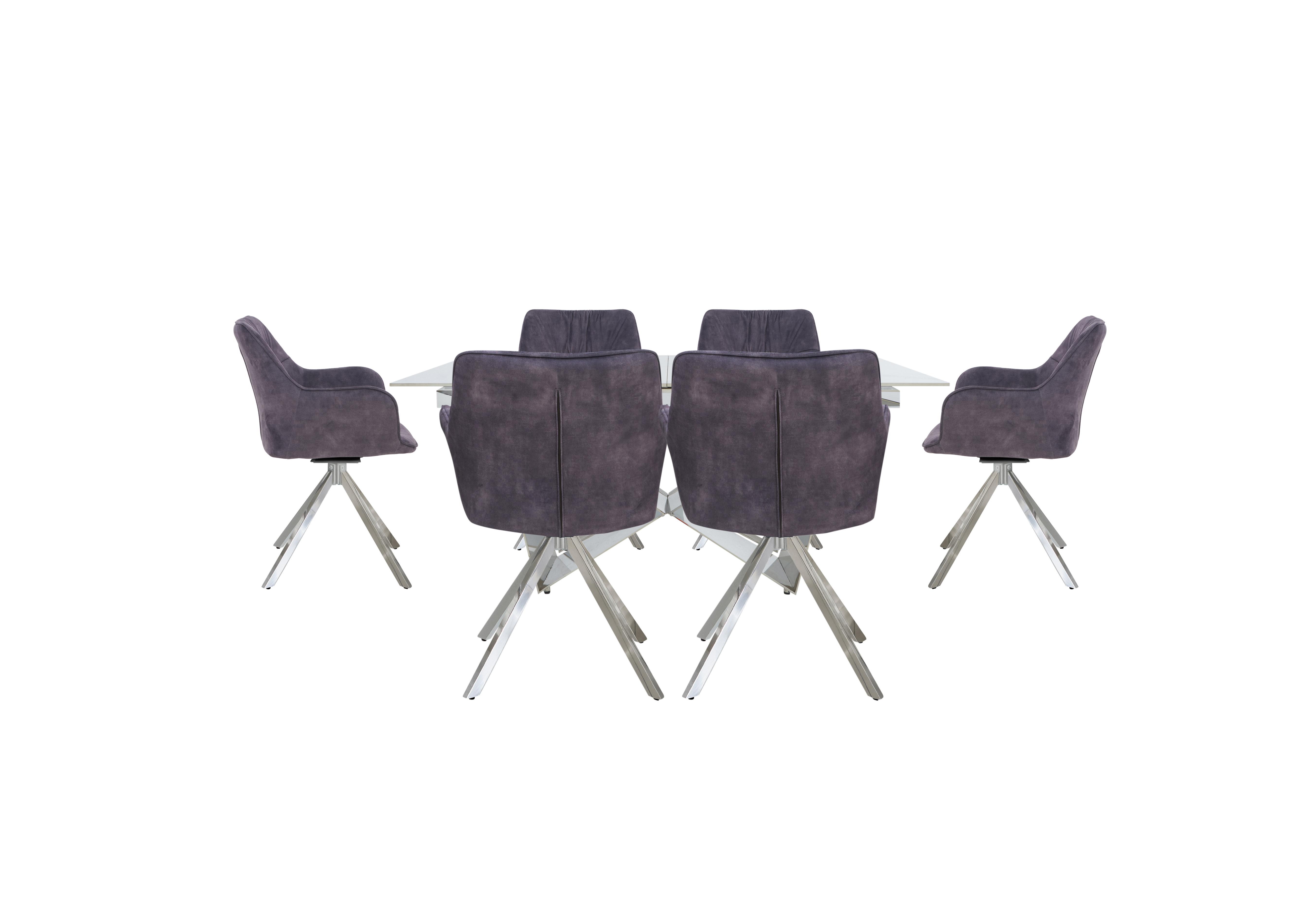 Marvel Chrome Small Extending Dining Table and 6 Swivel Dining Chairs in Charcoal on Furniture Village