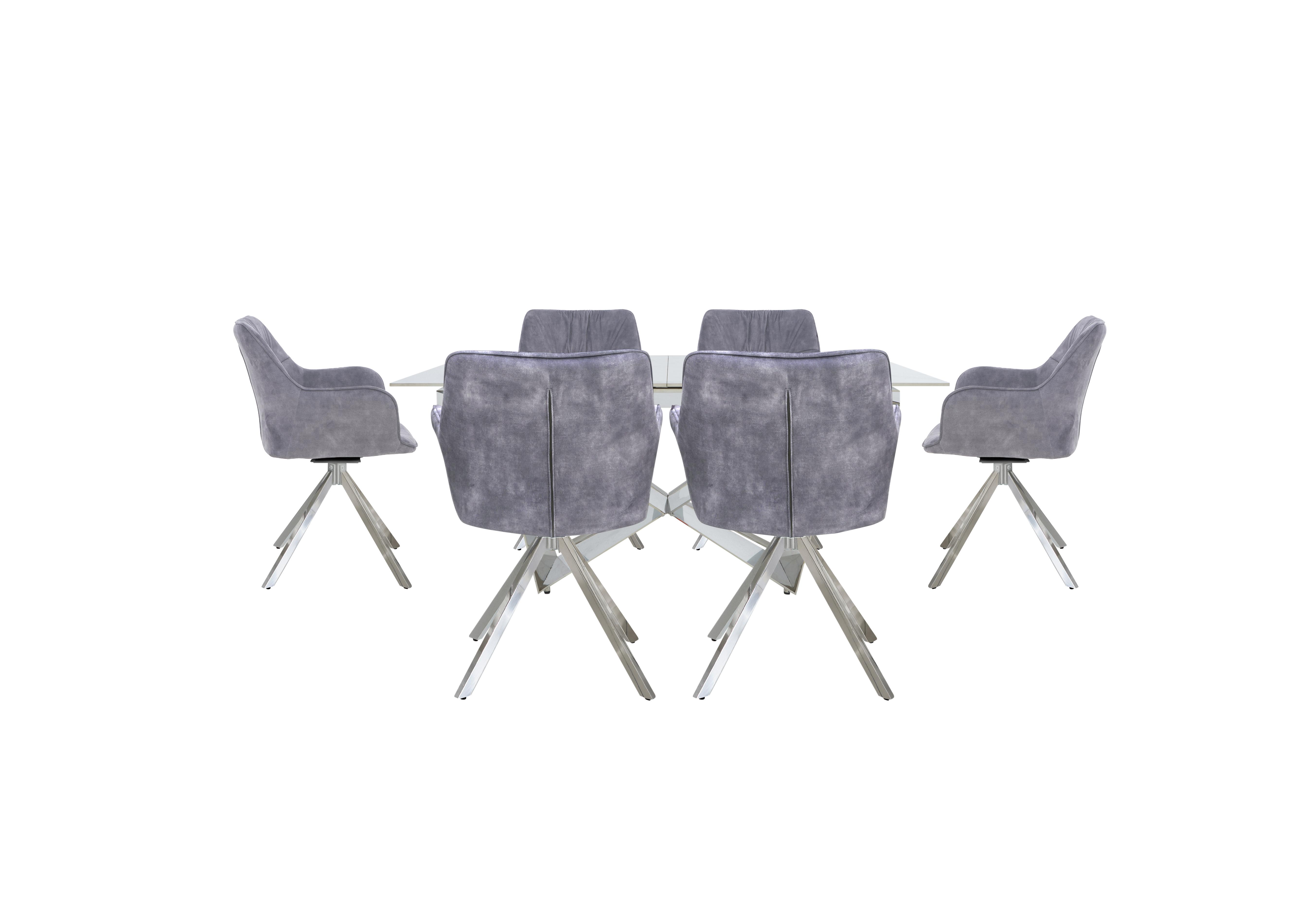Marvel Chrome Small Extending Dining Table and 6 Swivel Dining Chairs in Silver Velvet on Furniture Village