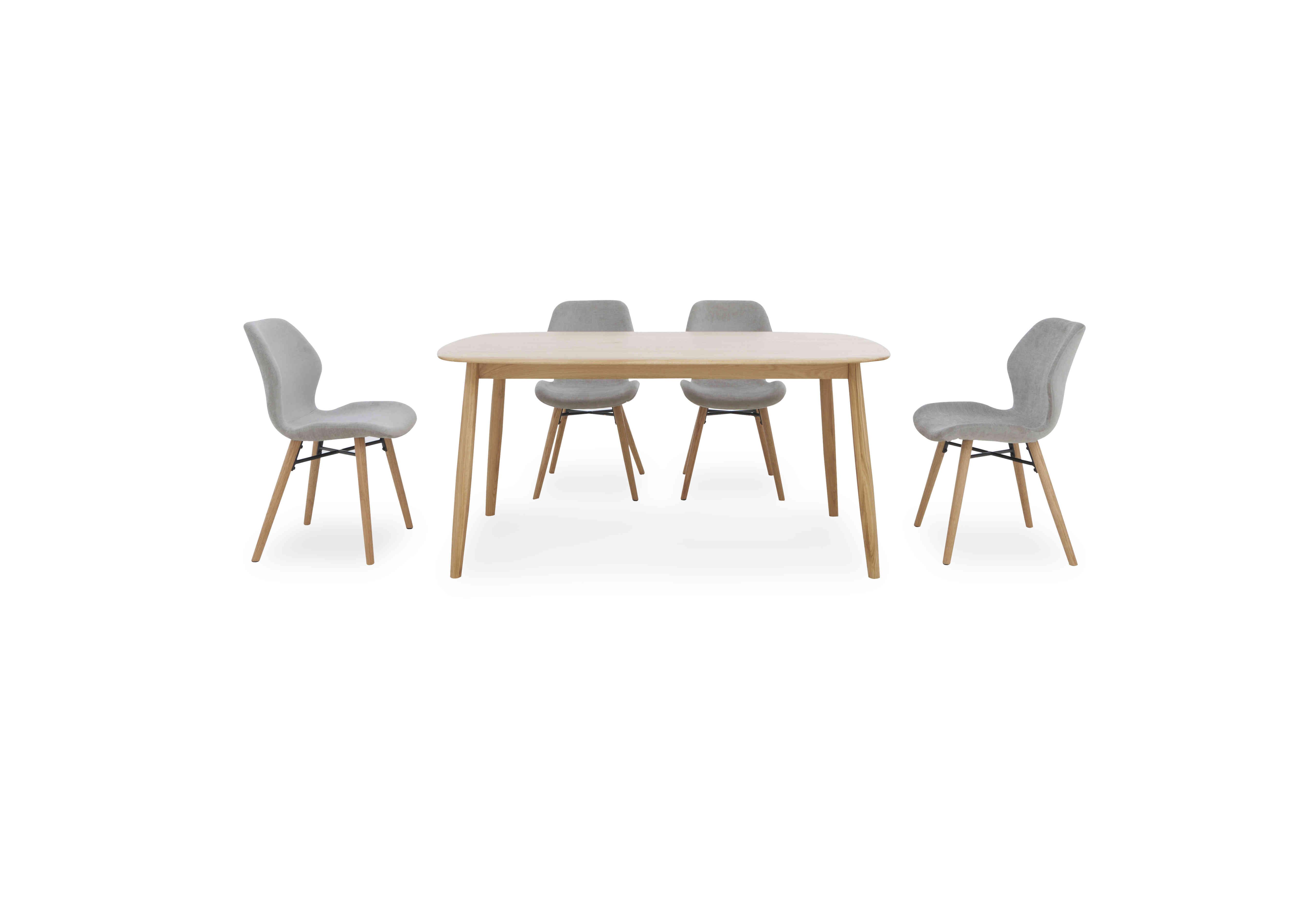 Stockholm Fixed Dining Table with 4 Upholstered Dining Chairs in Light Oak on Furniture Village
