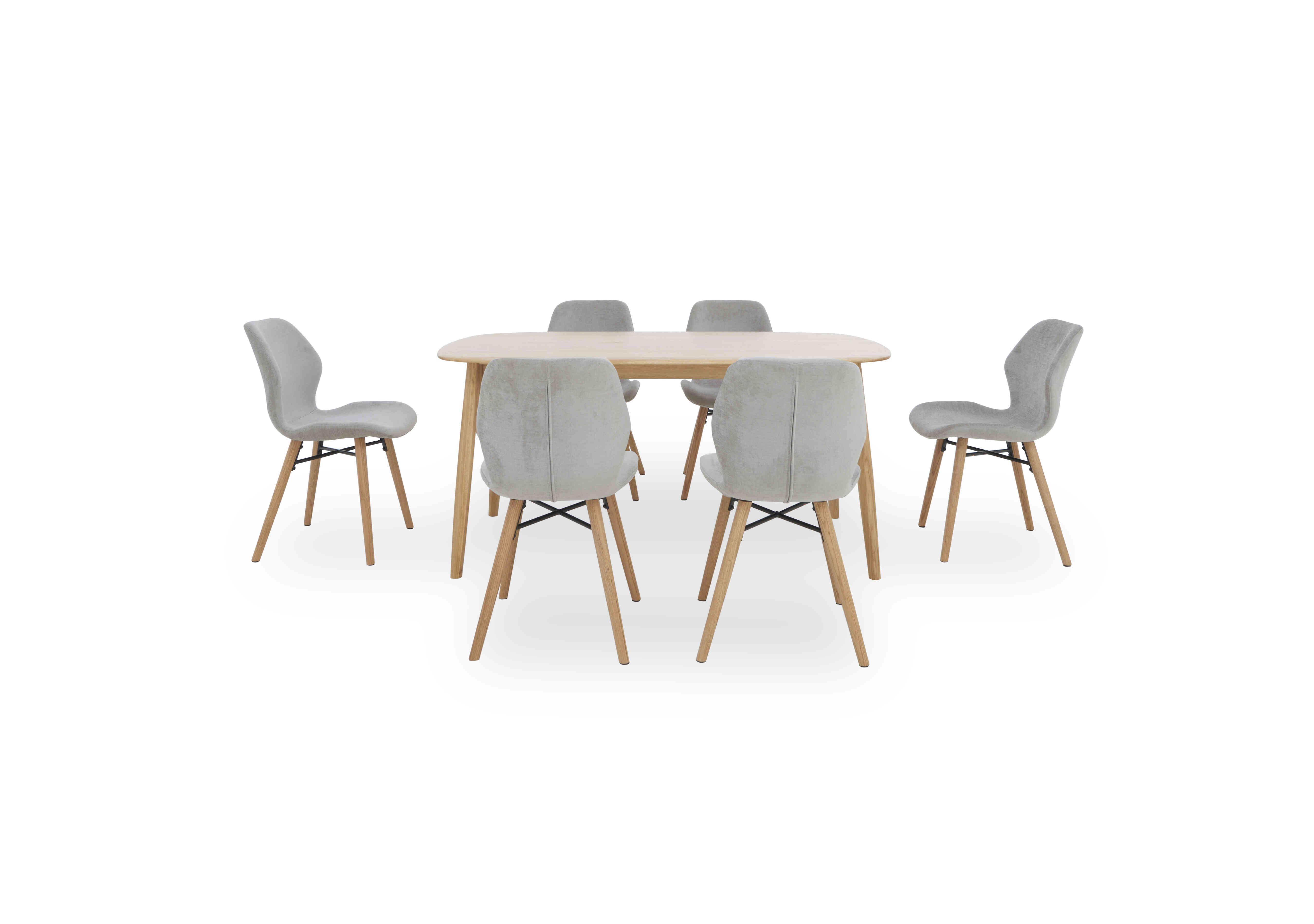 Stockholm Fixed Dining Table with 6 Upholstered Dining Chairs in Light Oak on Furniture Village