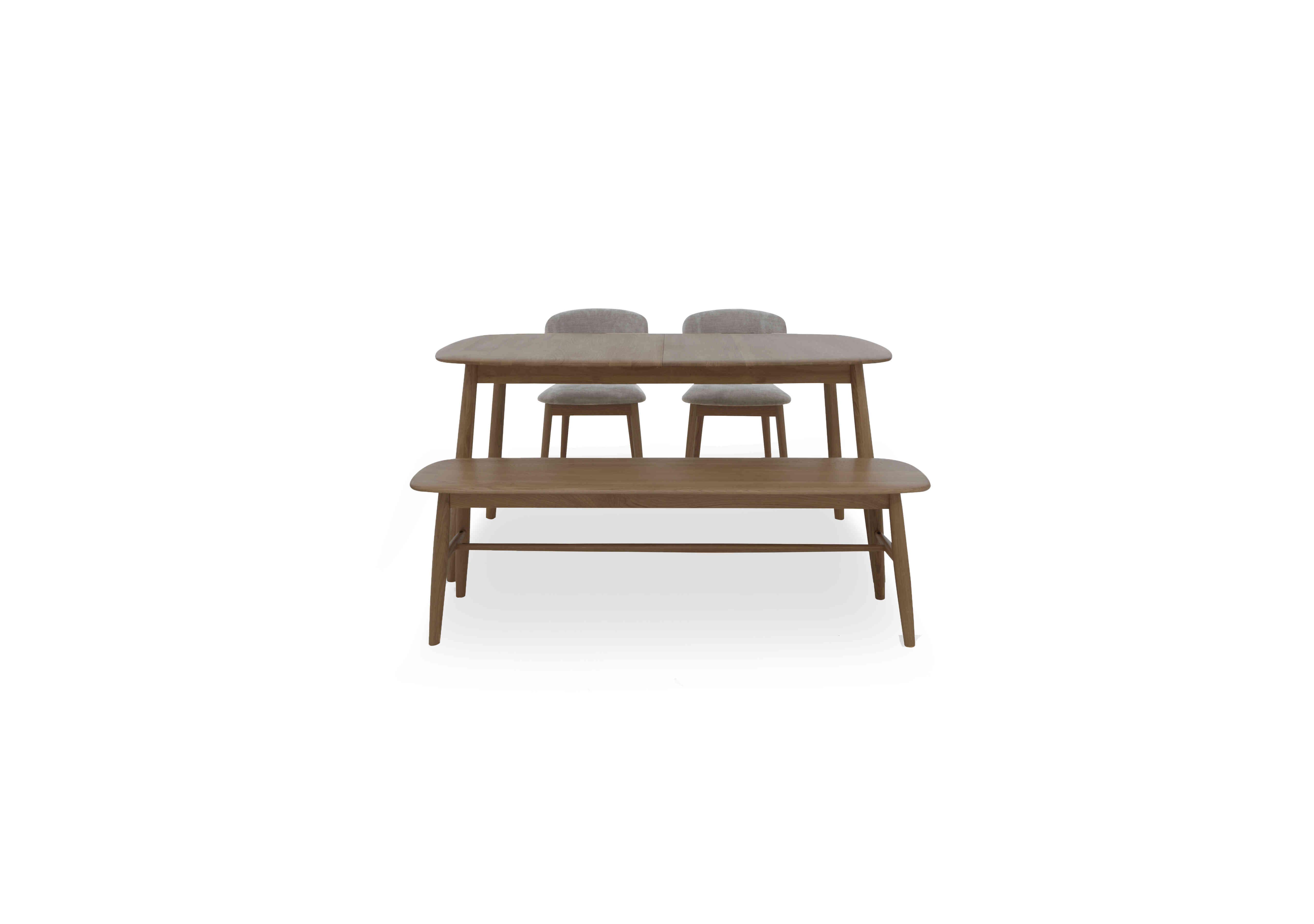 Stockholm Extending Dining Table with 2 Wooden Dining Chairs and a Dining Bench in Dark Oak on Furniture Village