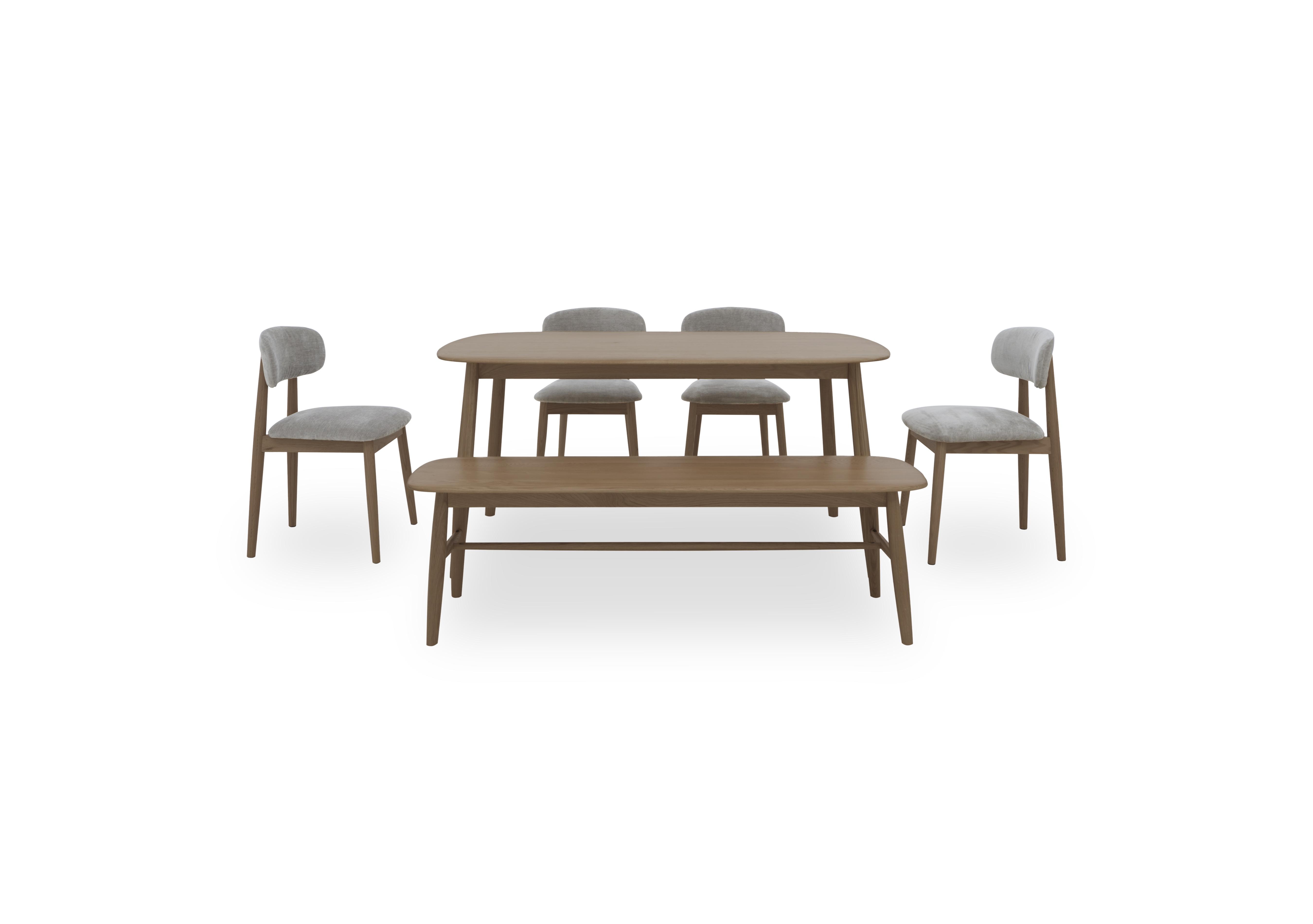 Stockholm Extending Dining Table with 4 Wooden Dining Chairs and a Dining Bench in Dark Oak on Furniture Village