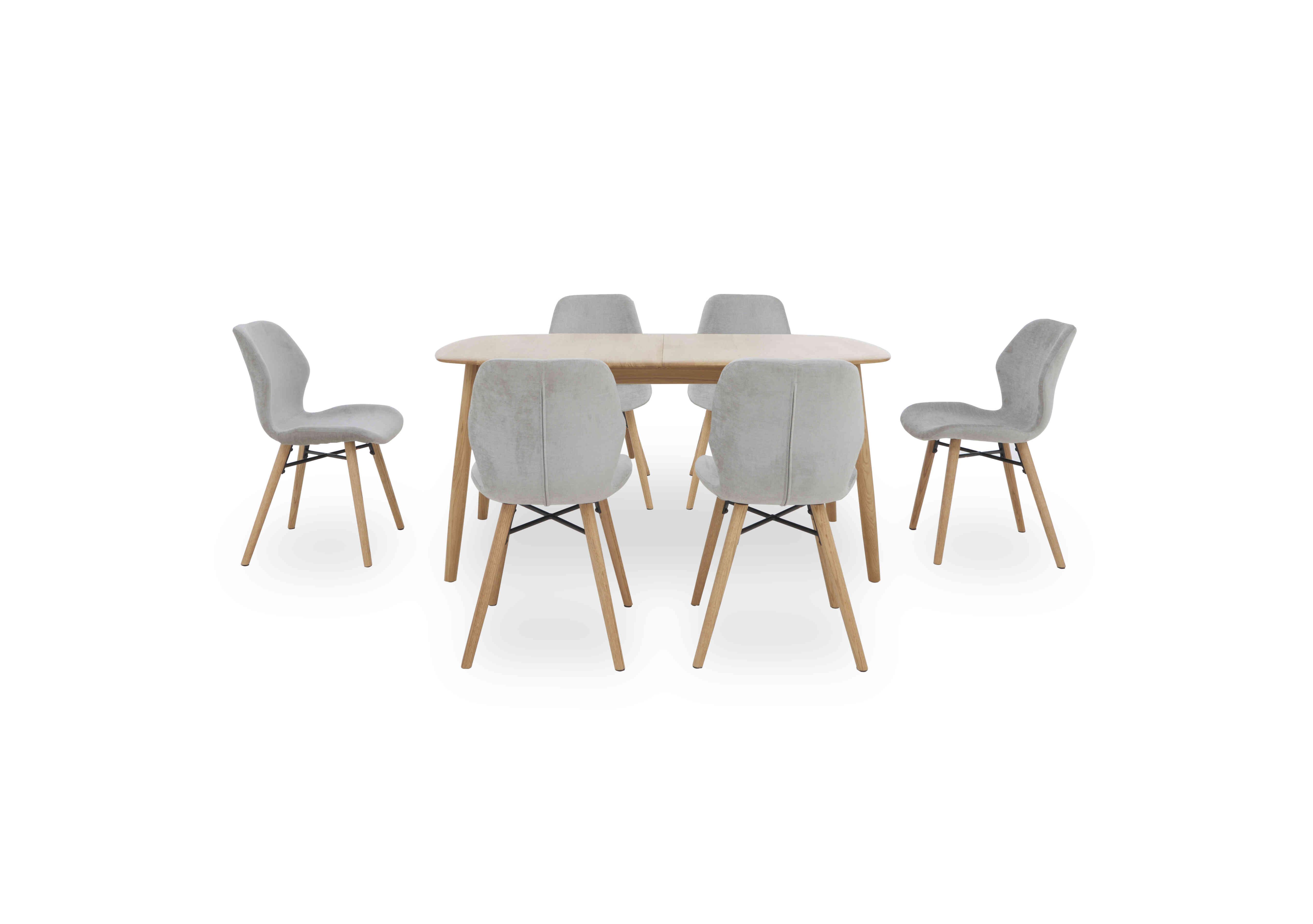 Stockholm Extending Dining Table with 6 Upholstered Dining Chairs in Light Oak on Furniture Village
