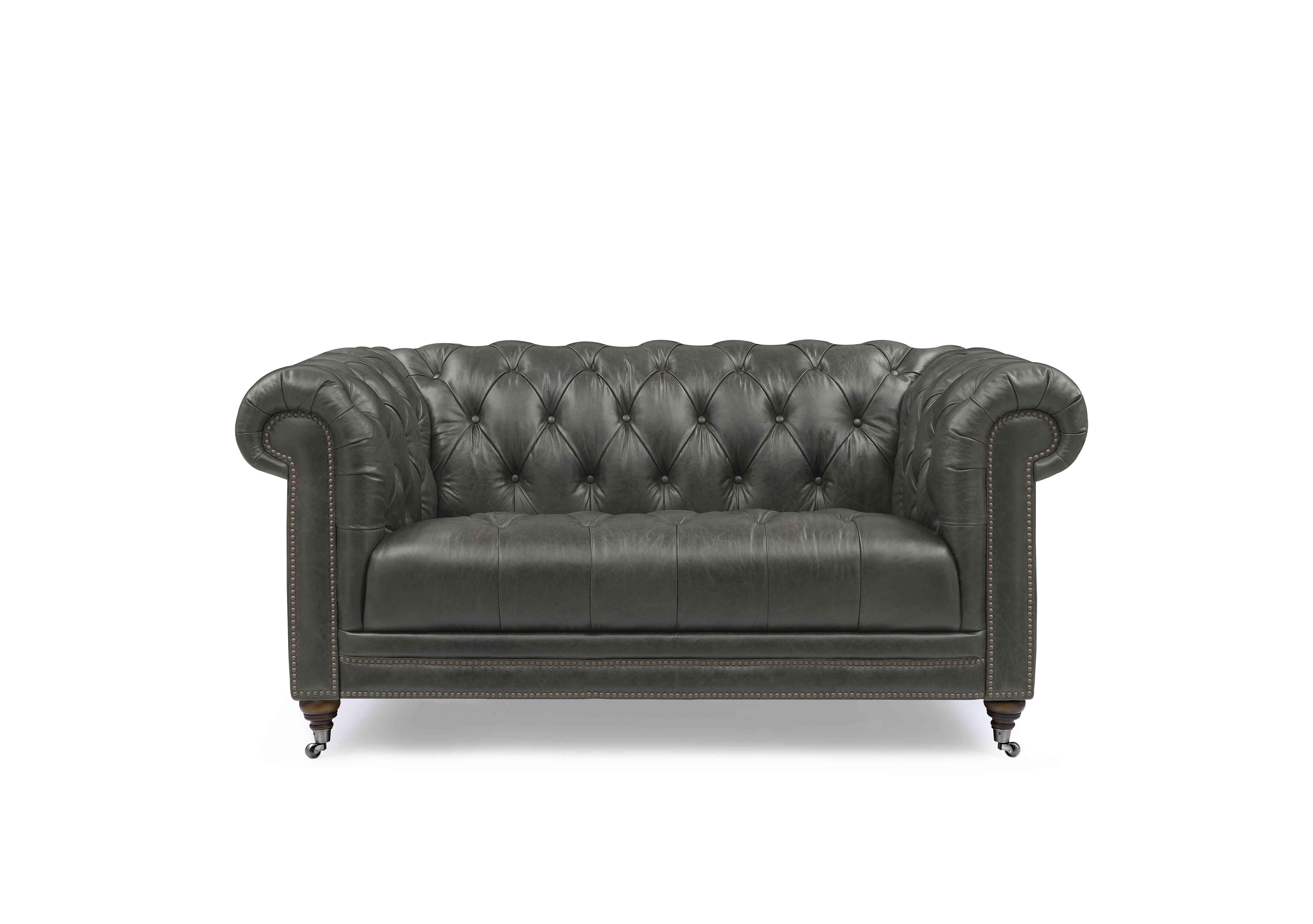 Walter 2 Seater Leather Chesterfield Sofa in X3y2-1966ls Granite on Furniture Village