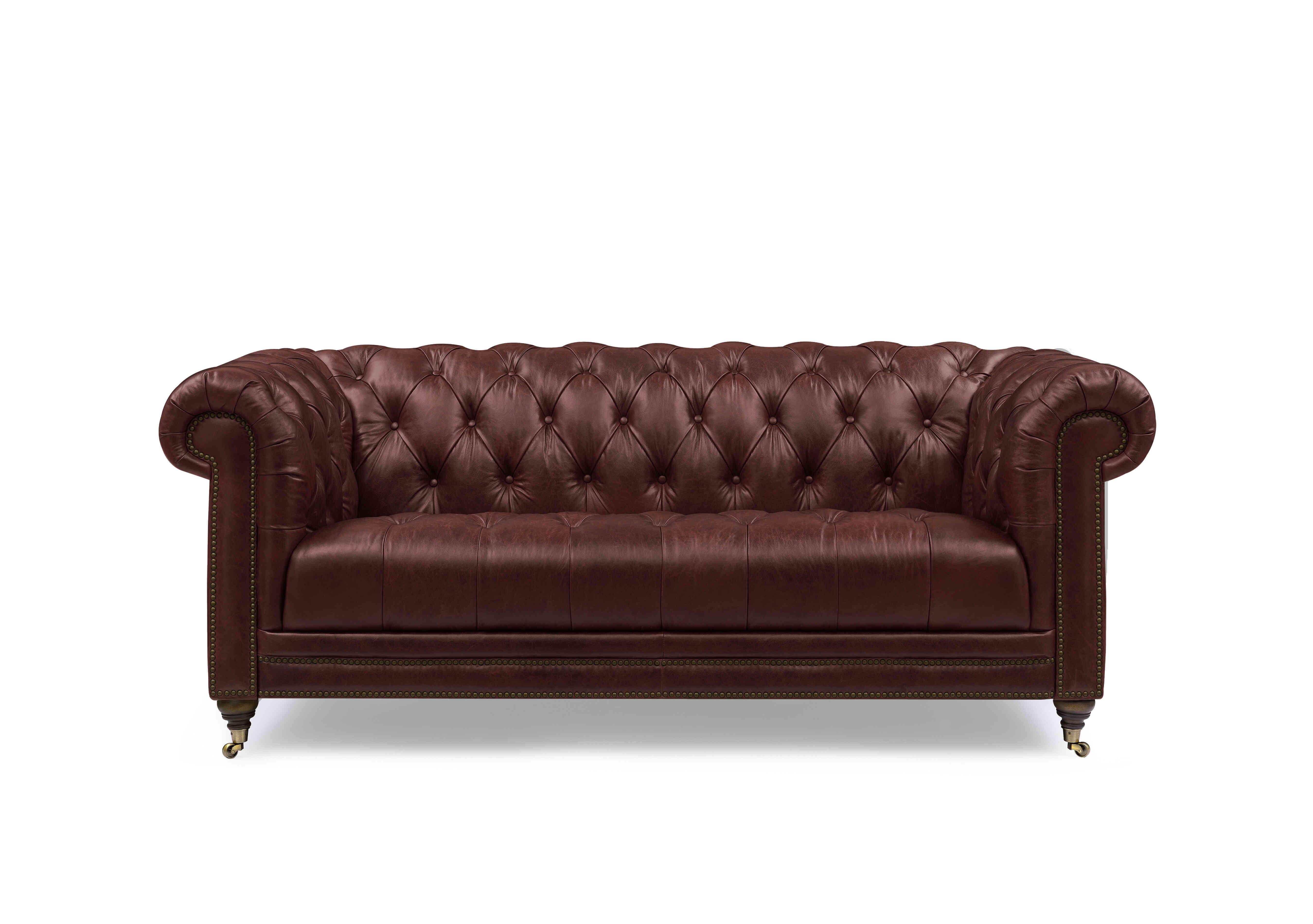 Walter 3 Seater Leather Chesterfield Sofa in X3y1-1964ls Merlot on Furniture Village