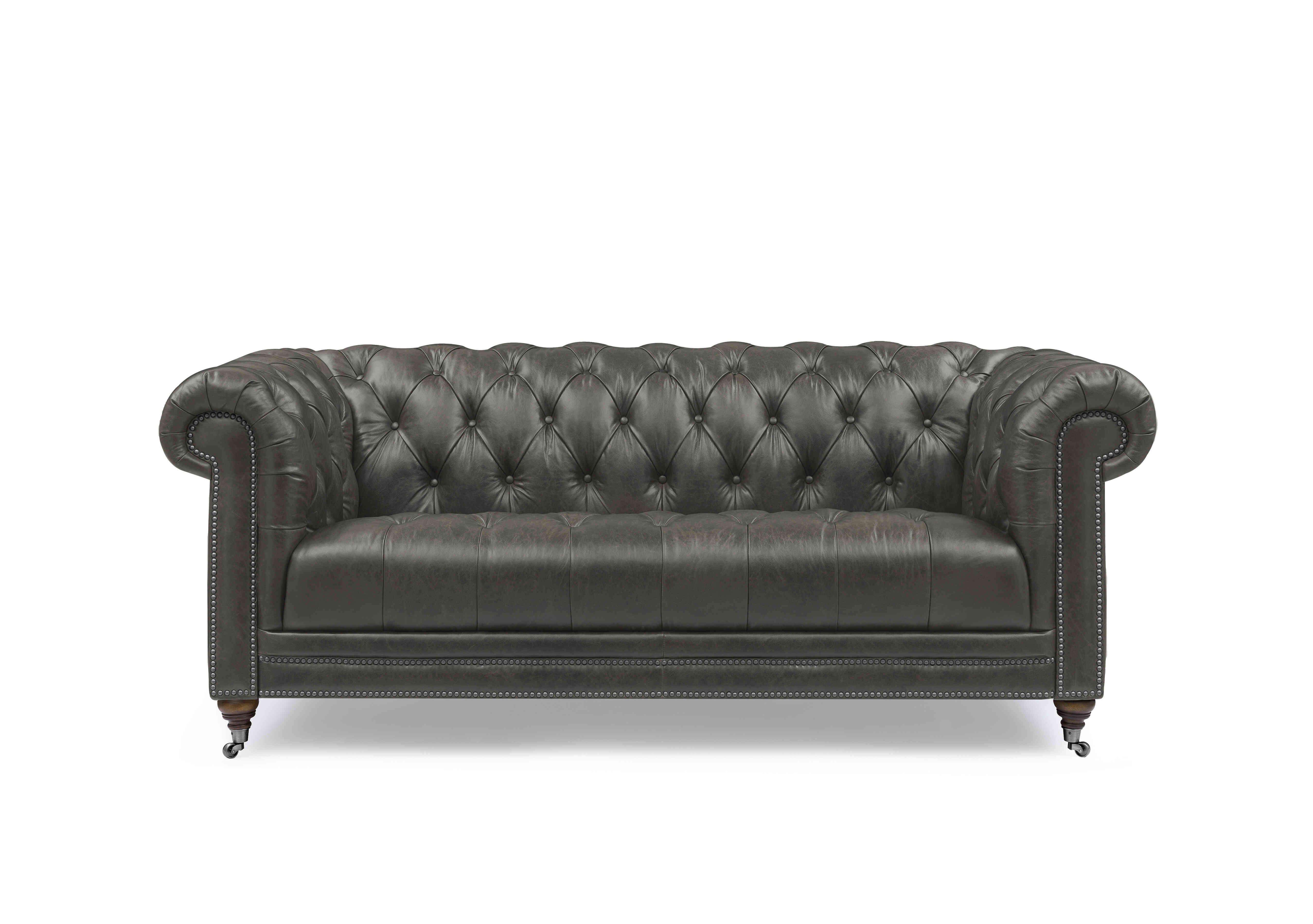Walter 3 Seater Leather Chesterfield Sofa in X3y2-1966ls Granite on Furniture Village
