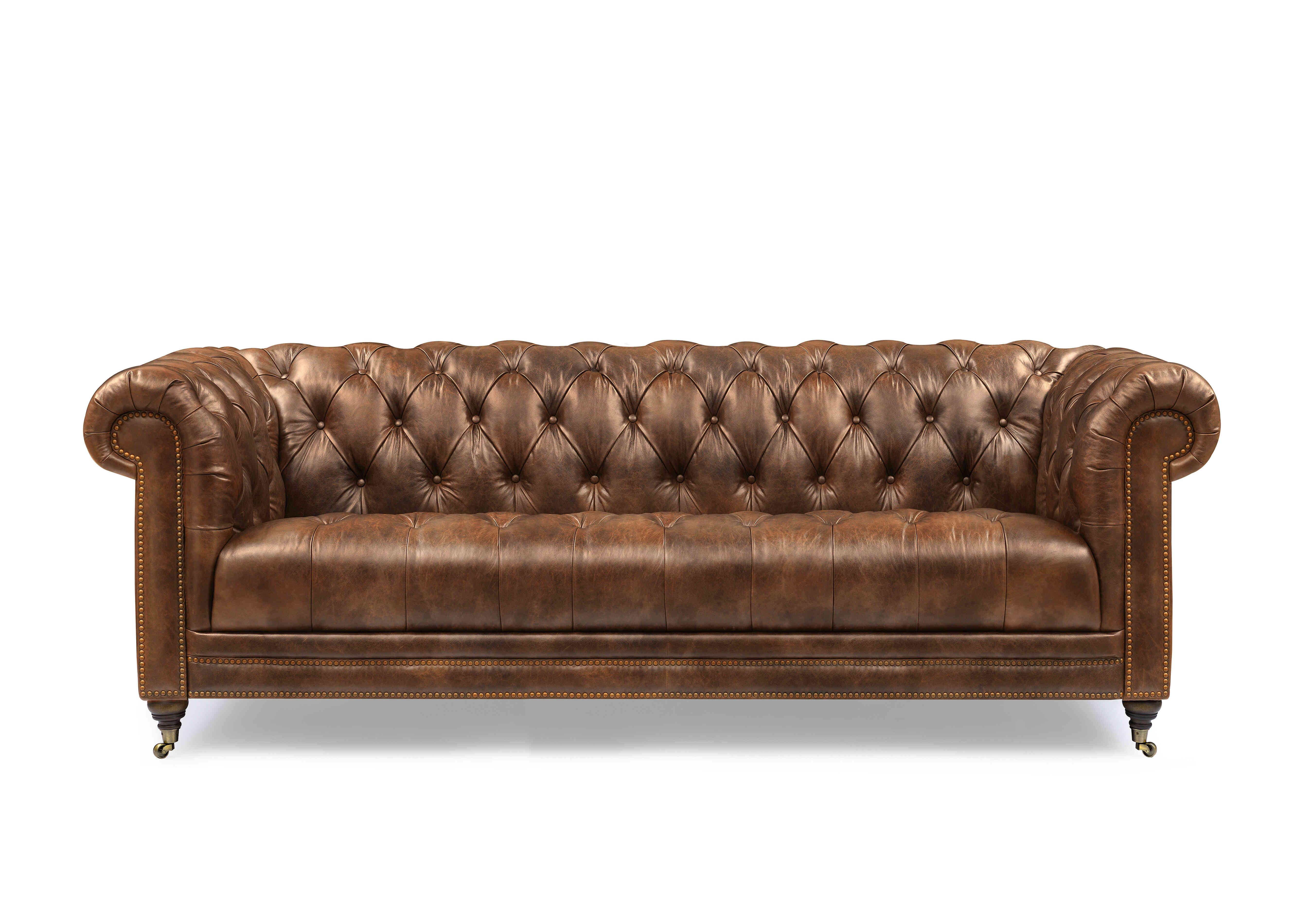 Walter 4 Seater Leather Chesterfield Sofa in Saddle X3y1-1981ls on Furniture Village