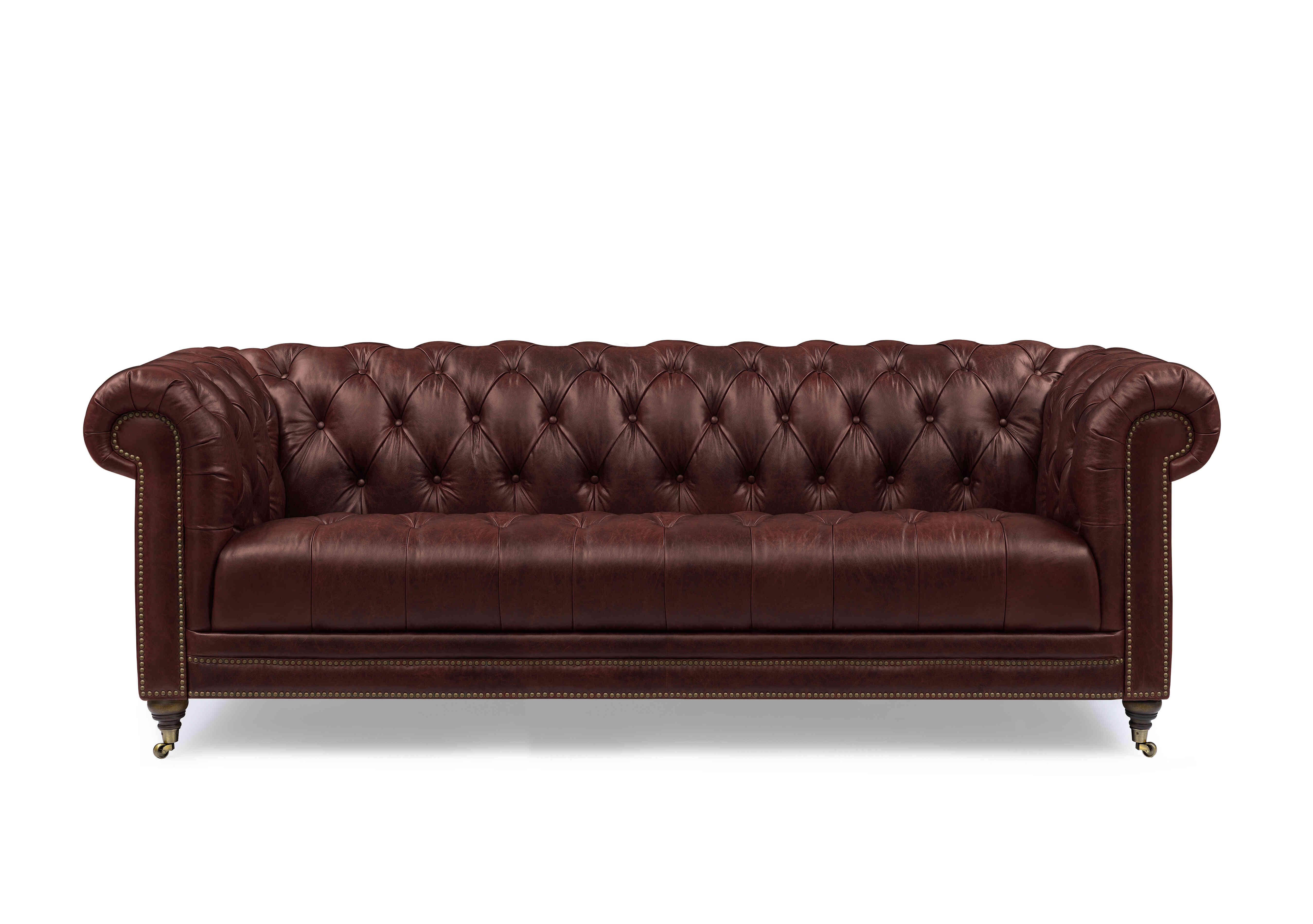 Walter 4 Seater Leather Chesterfield Sofa in X3y1-1964ls Merlot on Furniture Village