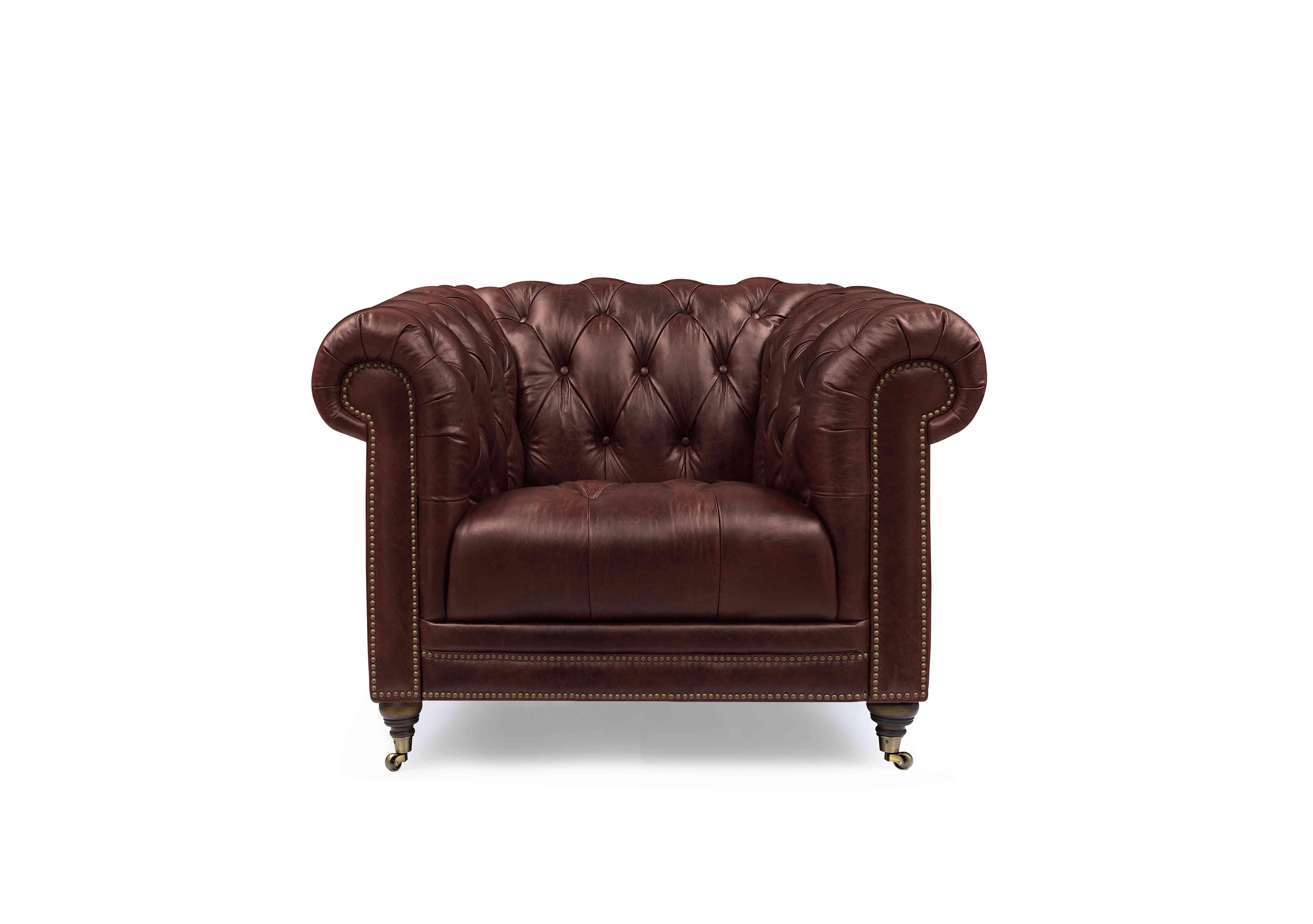 Walter Leather Chesterfield Chair in X3y1-1964ls Merlot on Furniture Village