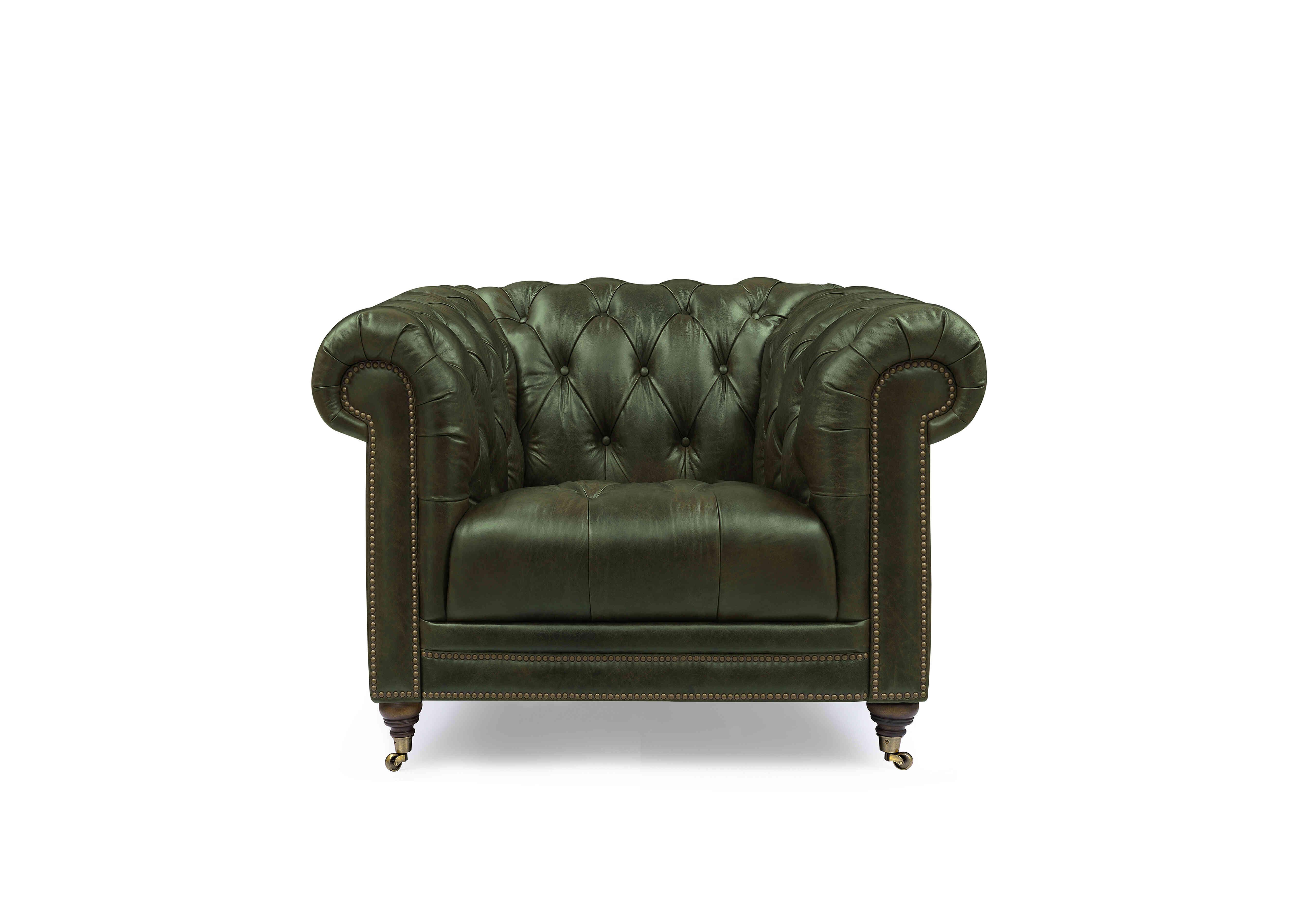 Walter Leather Chesterfield Chair in X3y1-1965ls Emerald on Furniture Village