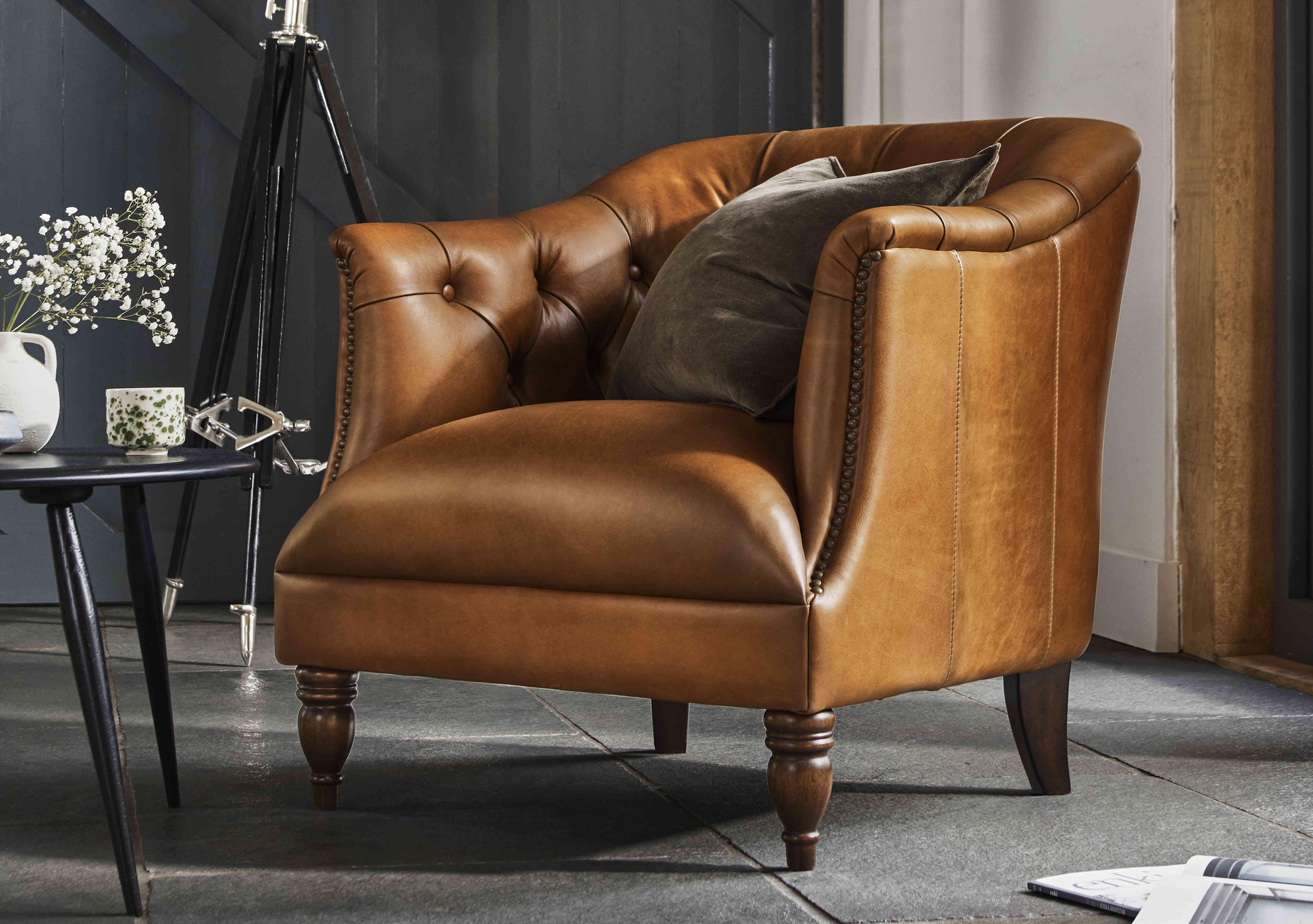 Henson Leather Tub Chair in  on Furniture Village