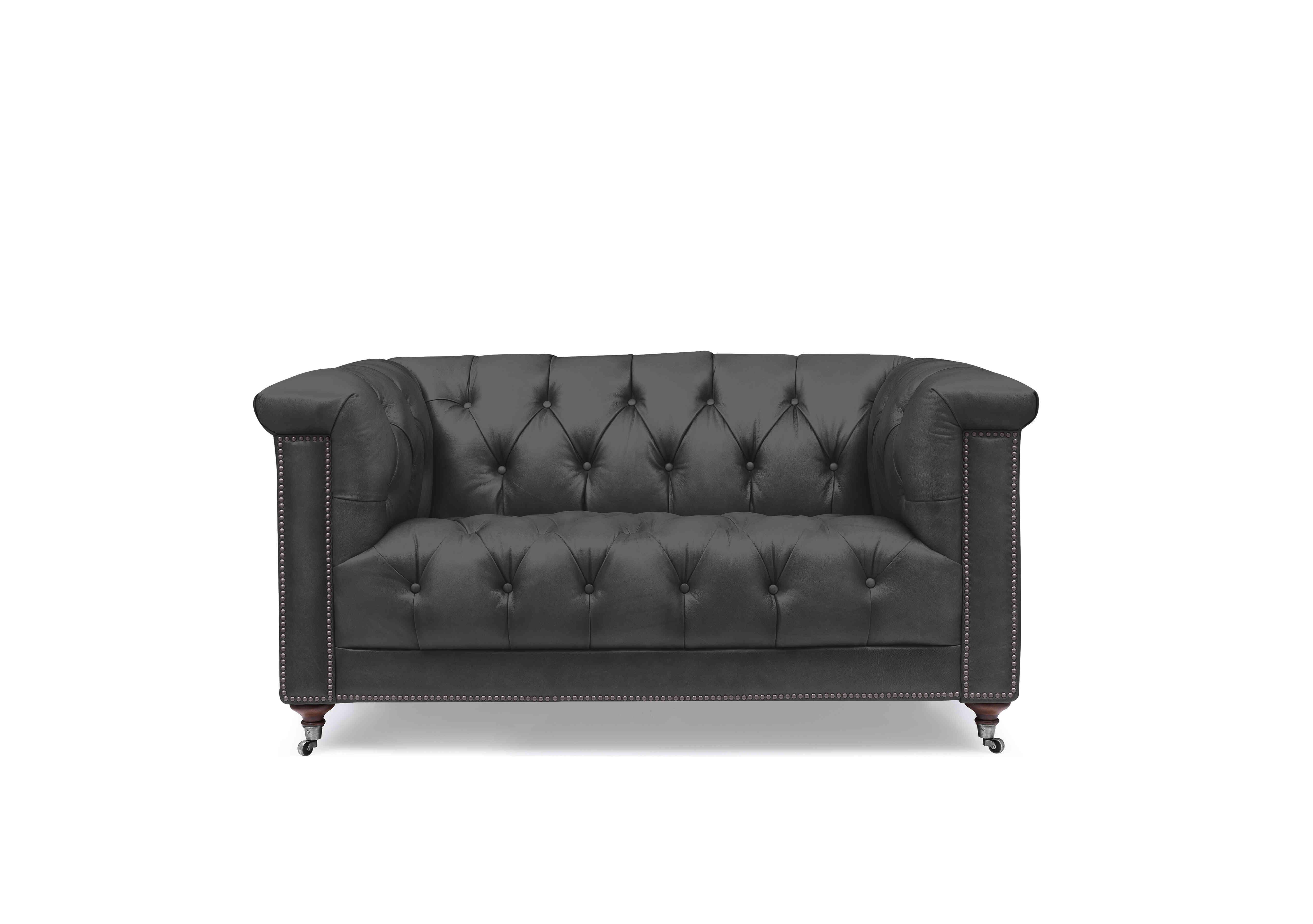 Wallace 2 Seater Leather Chesterfield Sofa in X1-2088ls Coal Dust on Furniture Village