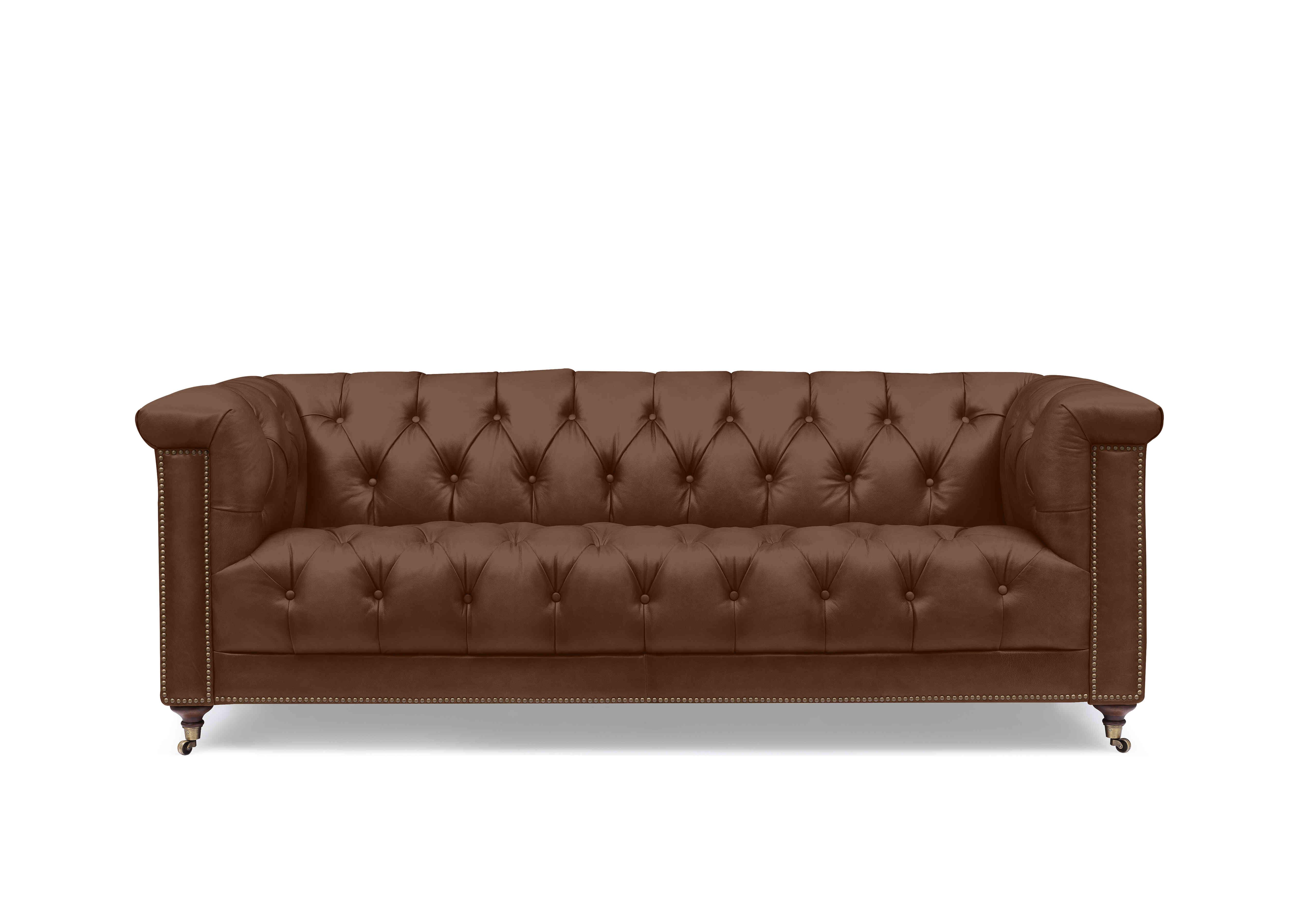Wallace 3 Seater Leather Chesterfield Sofa in X3-1569ls Cedar Brown on Furniture Village