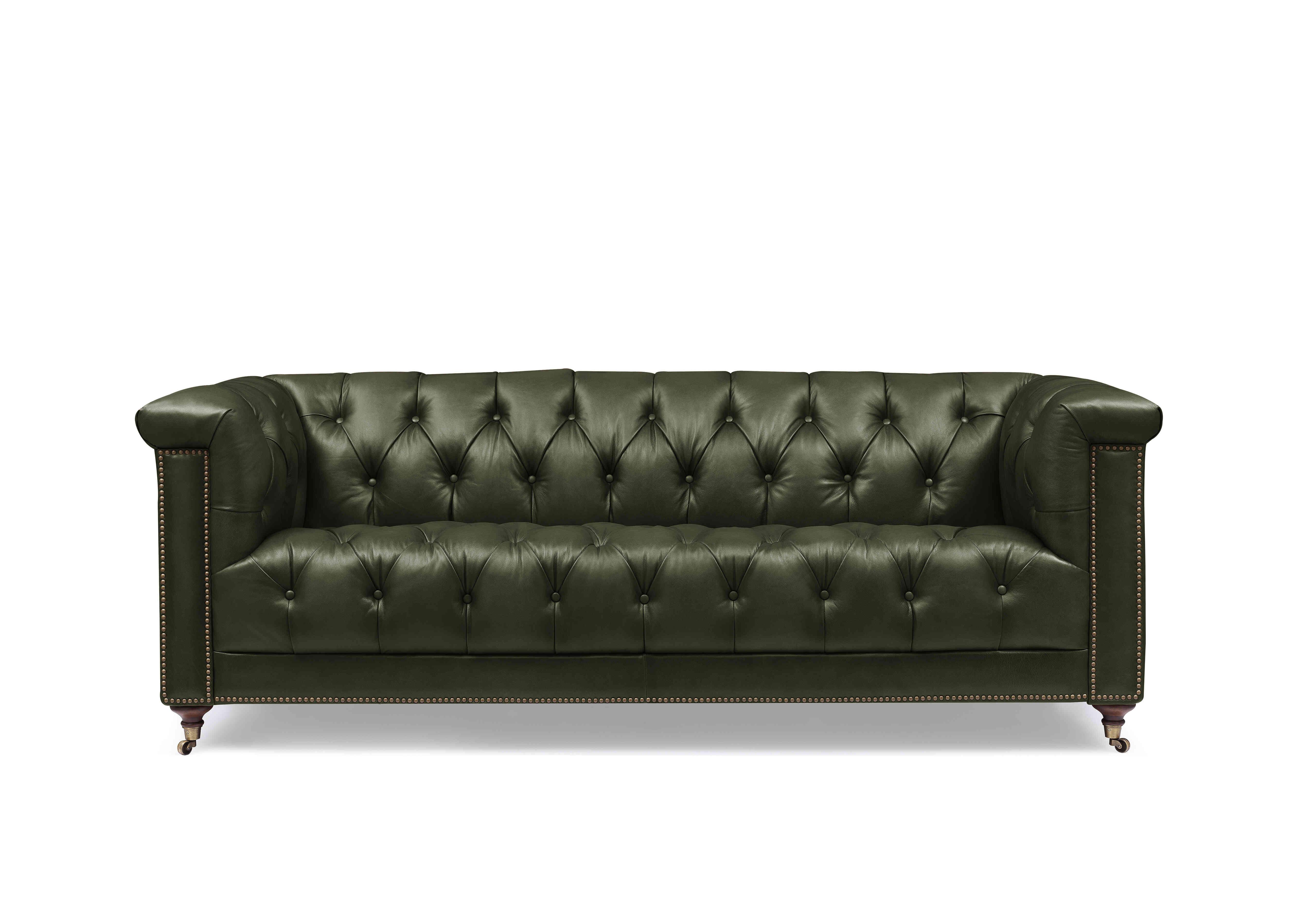 Wallace 3 Seater Leather Chesterfield Sofa in X3y1-1965ls Emerald on Furniture Village