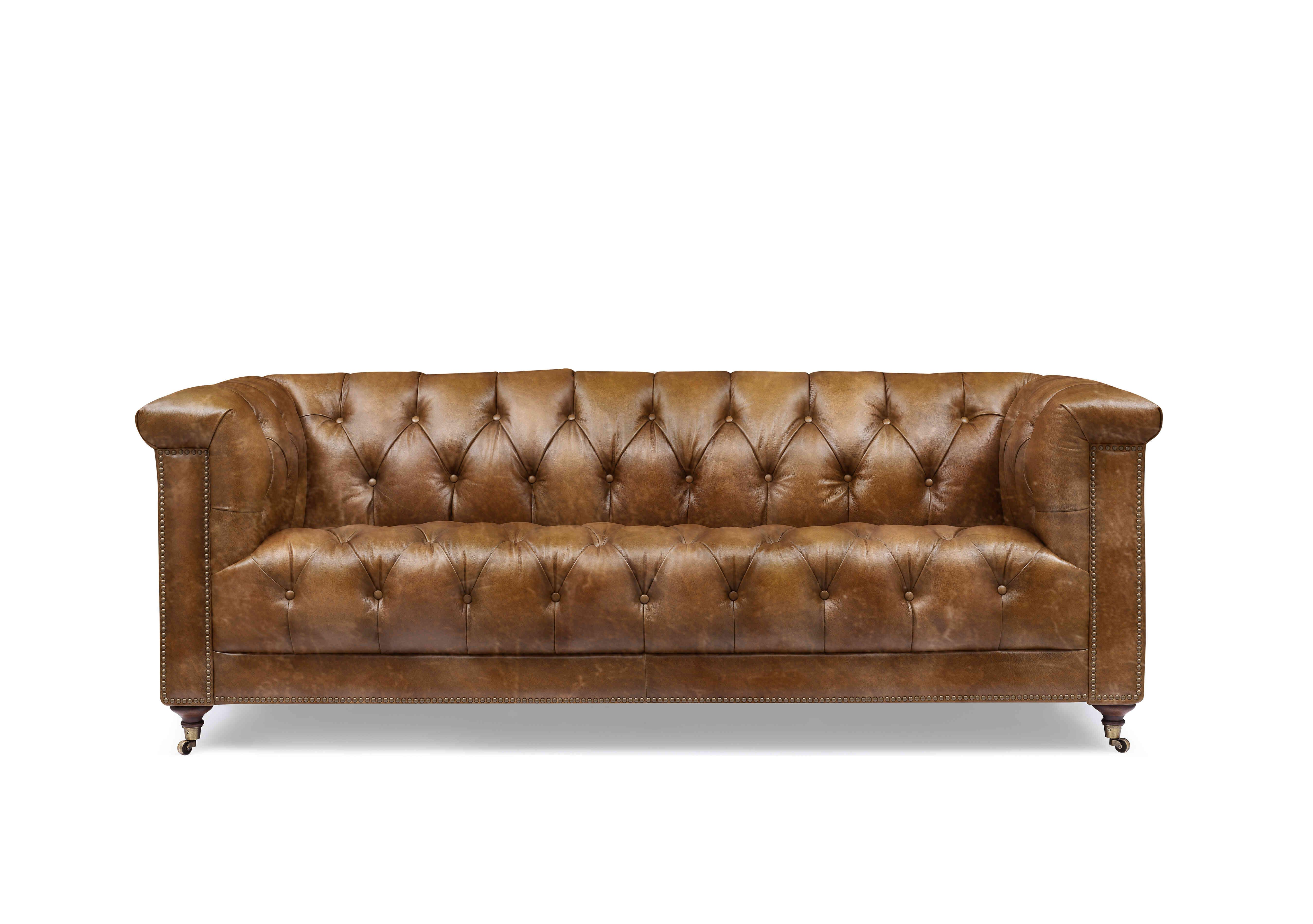 Wallace 3 Seater Leather Chesterfield Sofa in X3y1-1981ls Saddle on Furniture Village