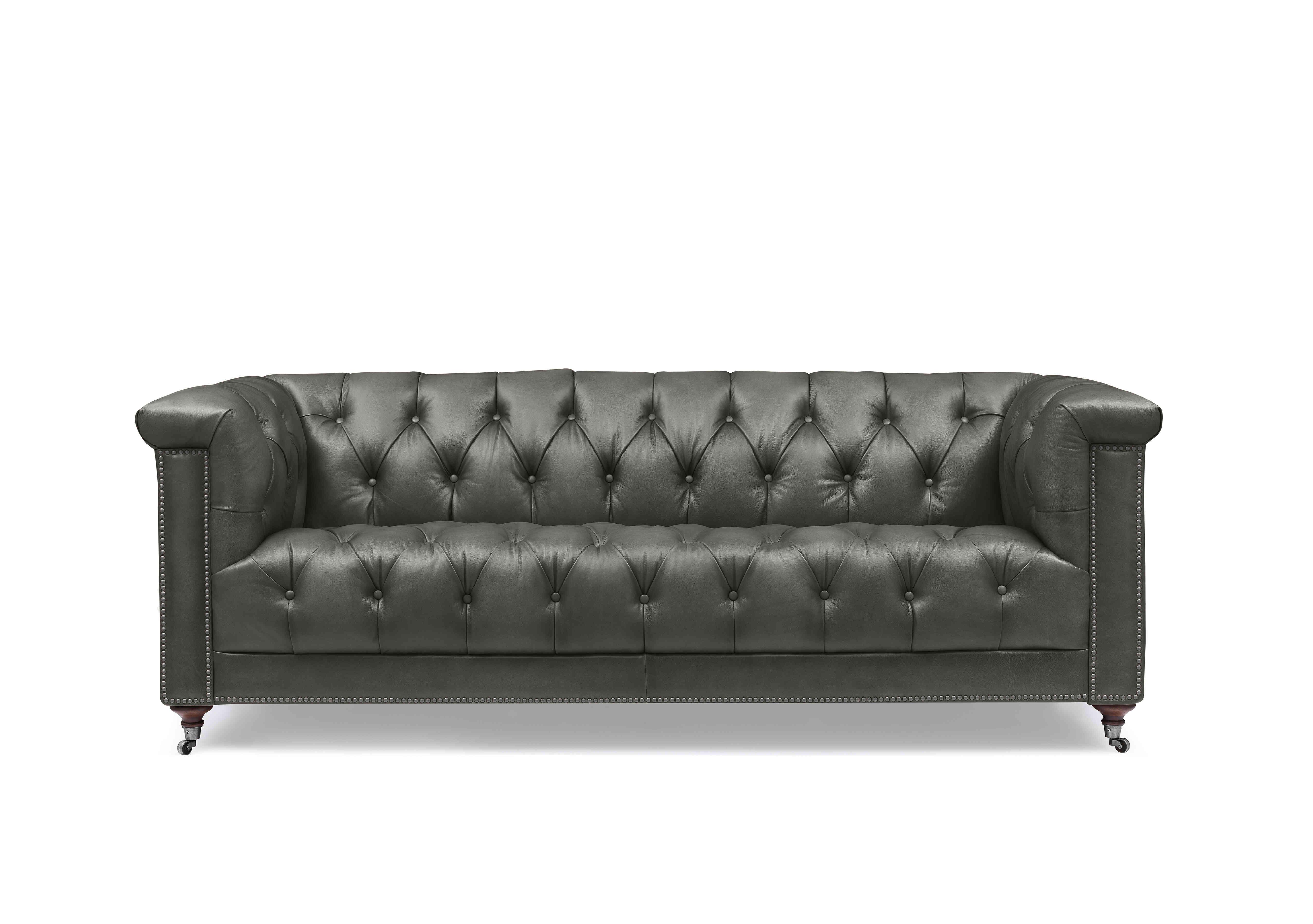 Wallace 3 Seater Leather Chesterfield Sofa in X3y2-1966ls Granite on Furniture Village