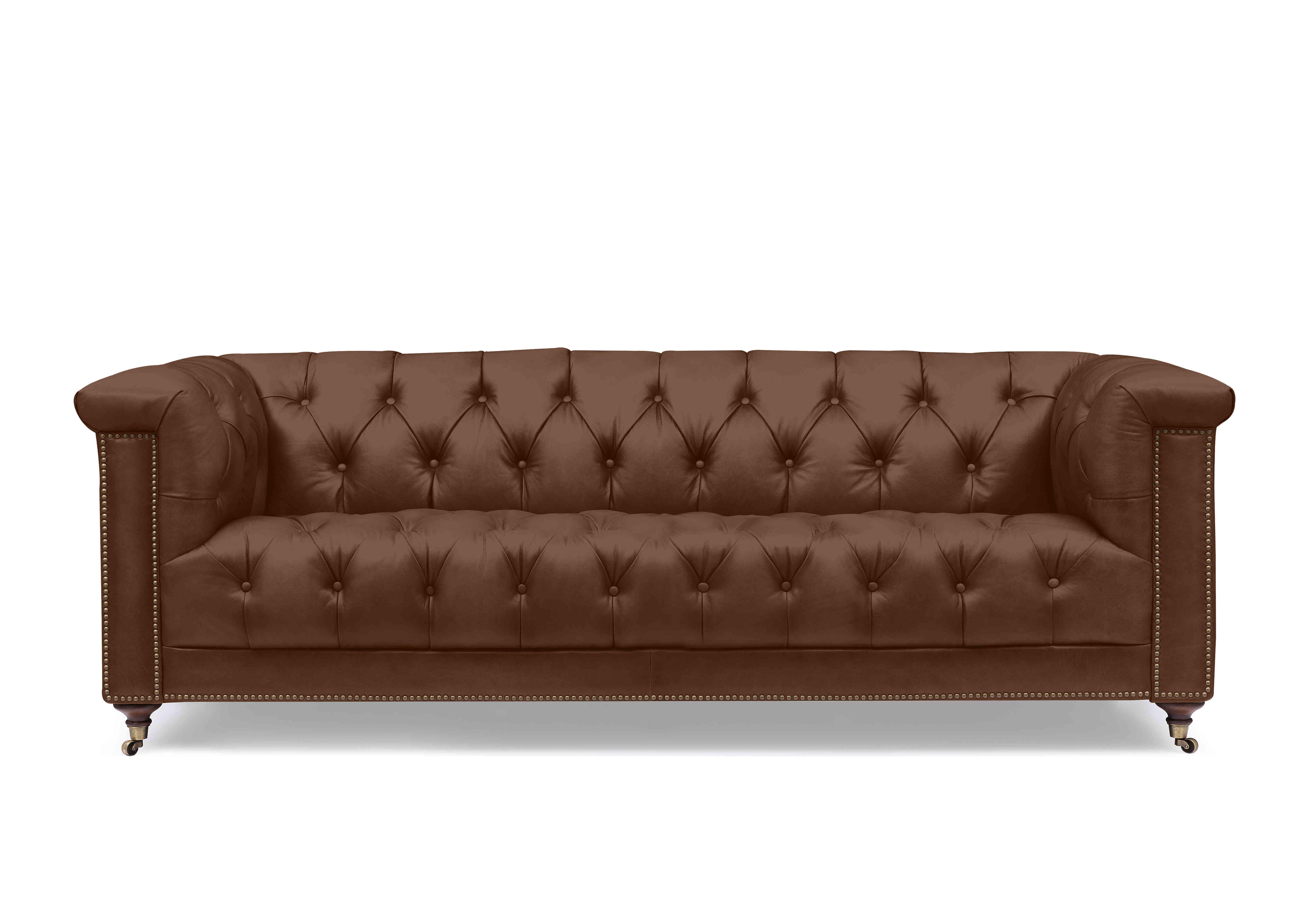 Wallace 4 Seater Leather Chesterfield Sofa in X3-1569ls Cedar Brown on Furniture Village