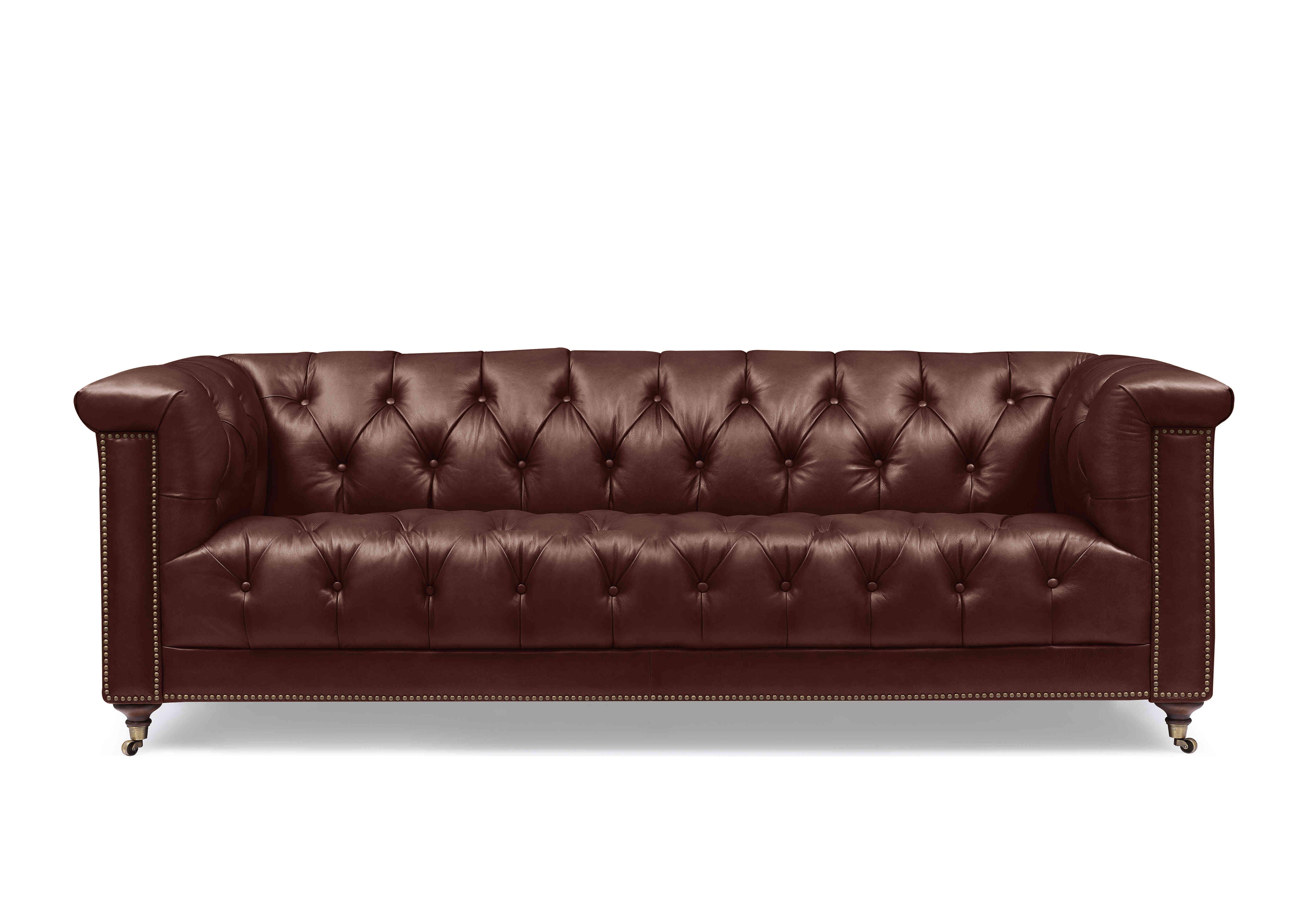 Wallace 4 Seater Leather Chesterfield Sofa in X3y1-1964ls Merlot on Furniture Village