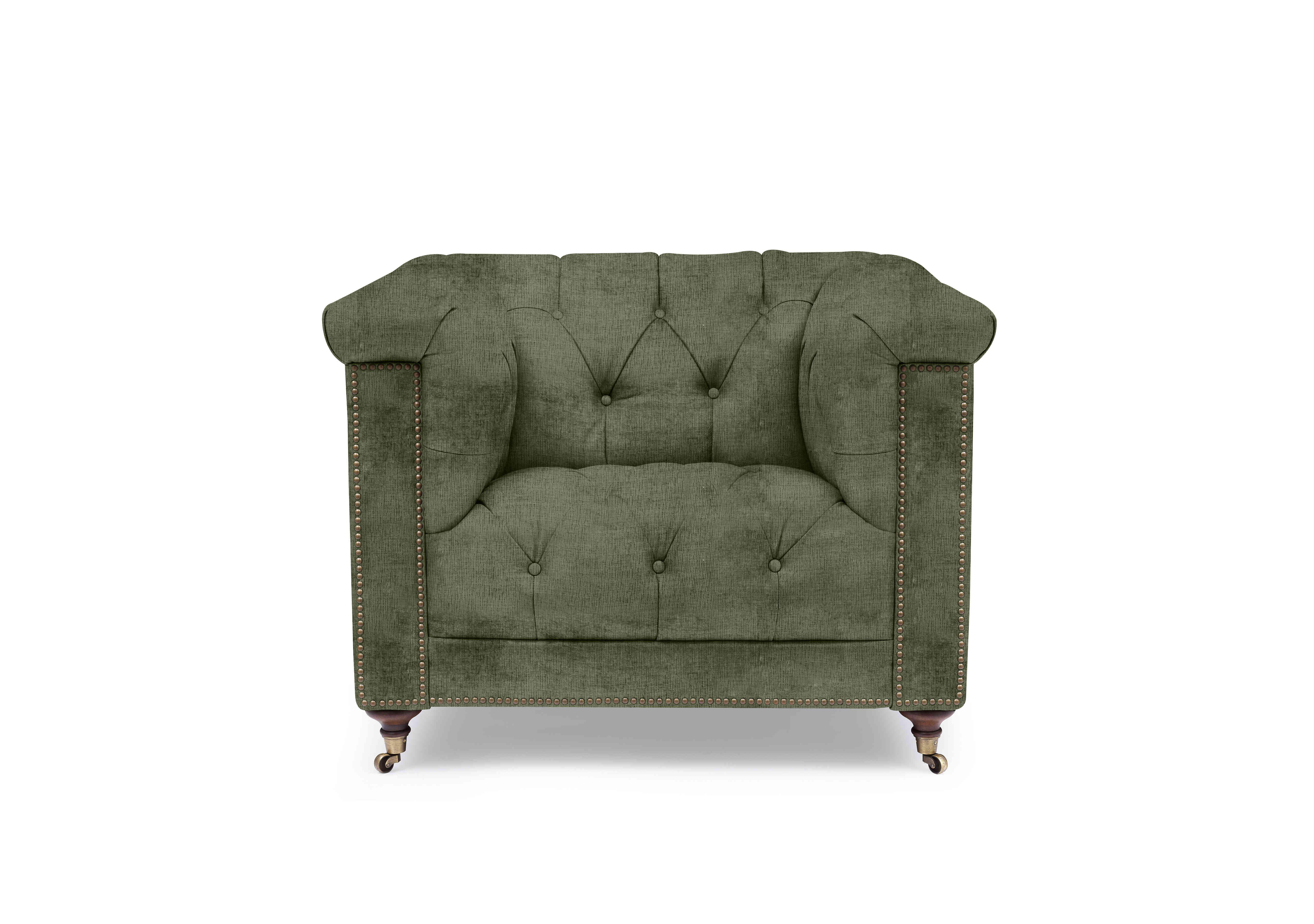 Wallace Fabric Chesterfield Chair in X3-A616 Hunter Green on Furniture Village