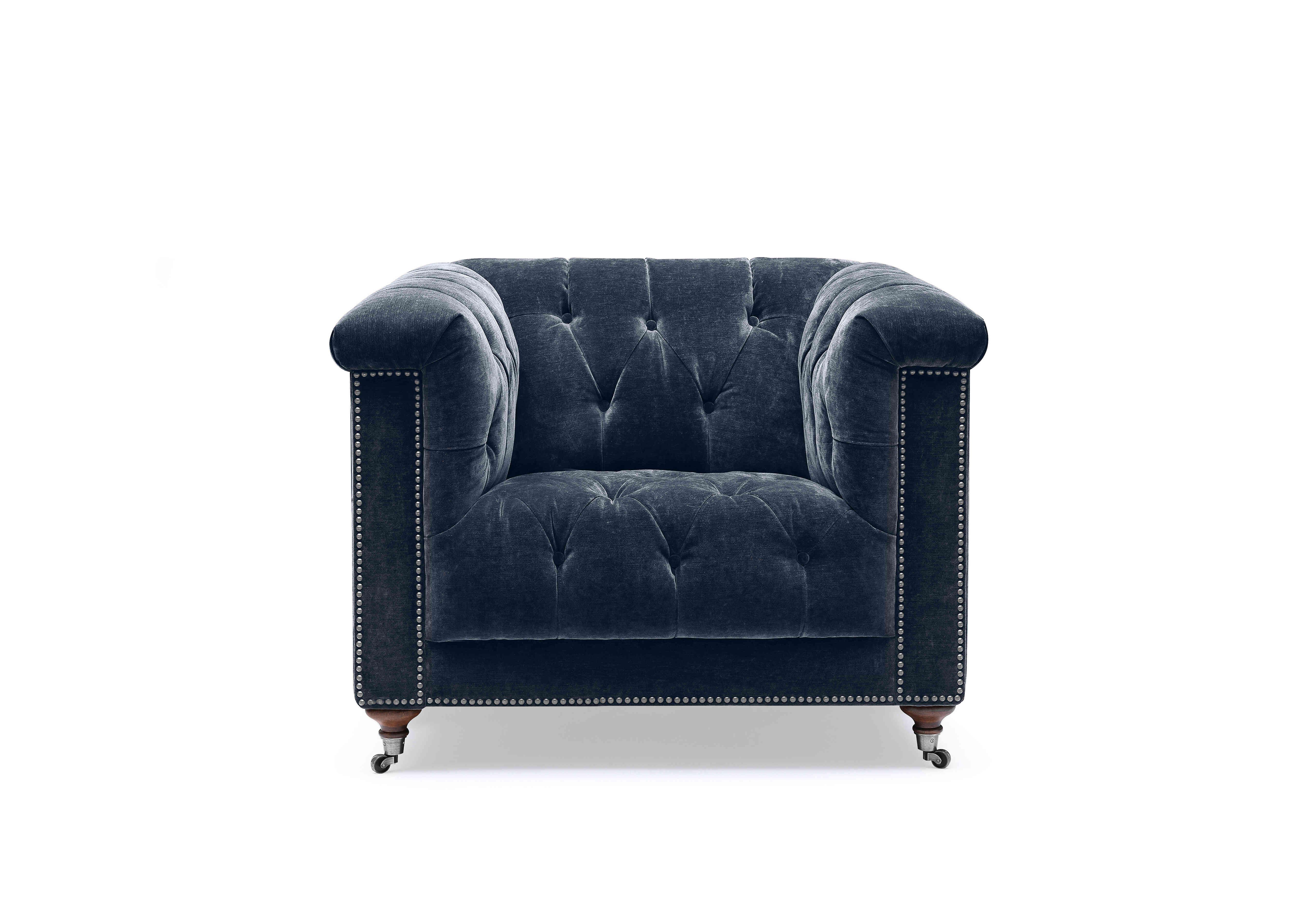 Wallace Fabric Chesterfield Chair in X3y2-W024 Midnight on Furniture Village