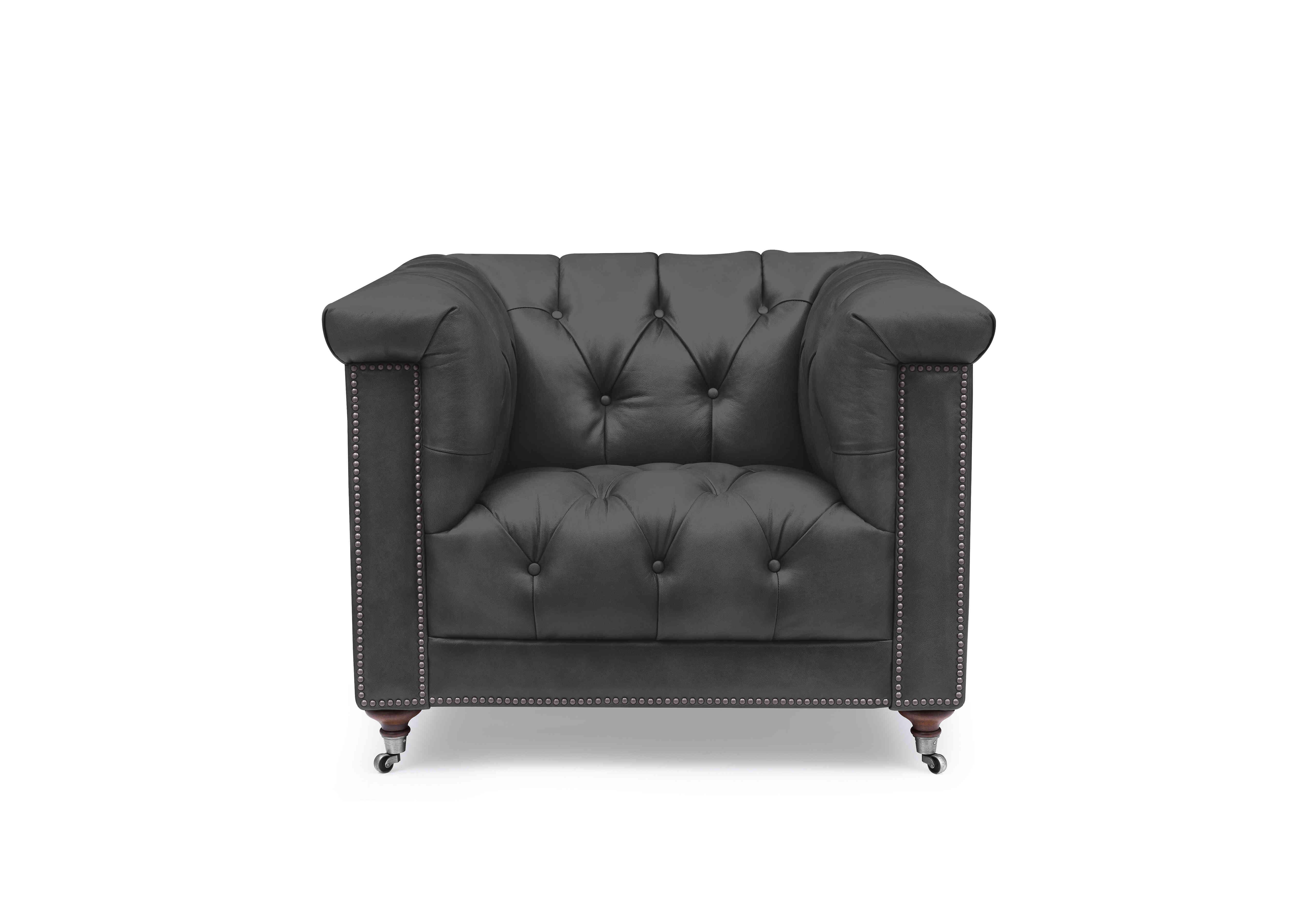 Wallace Leather Chesterfield Chair in X1-2088ls Coal Dust on Furniture Village