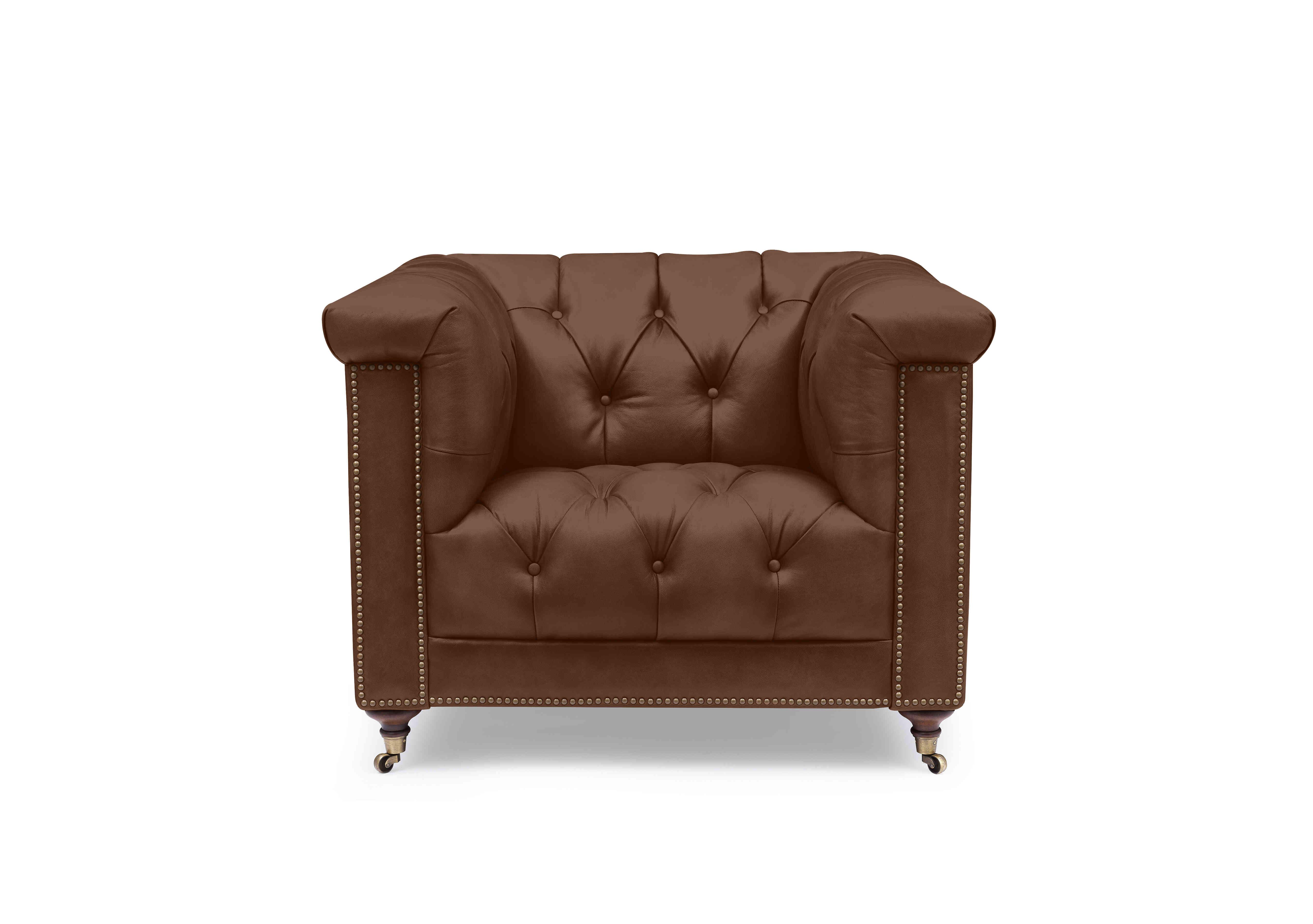 Wallace Leather Chesterfield Chair in X3-1569ls Cedar Brown on Furniture Village
