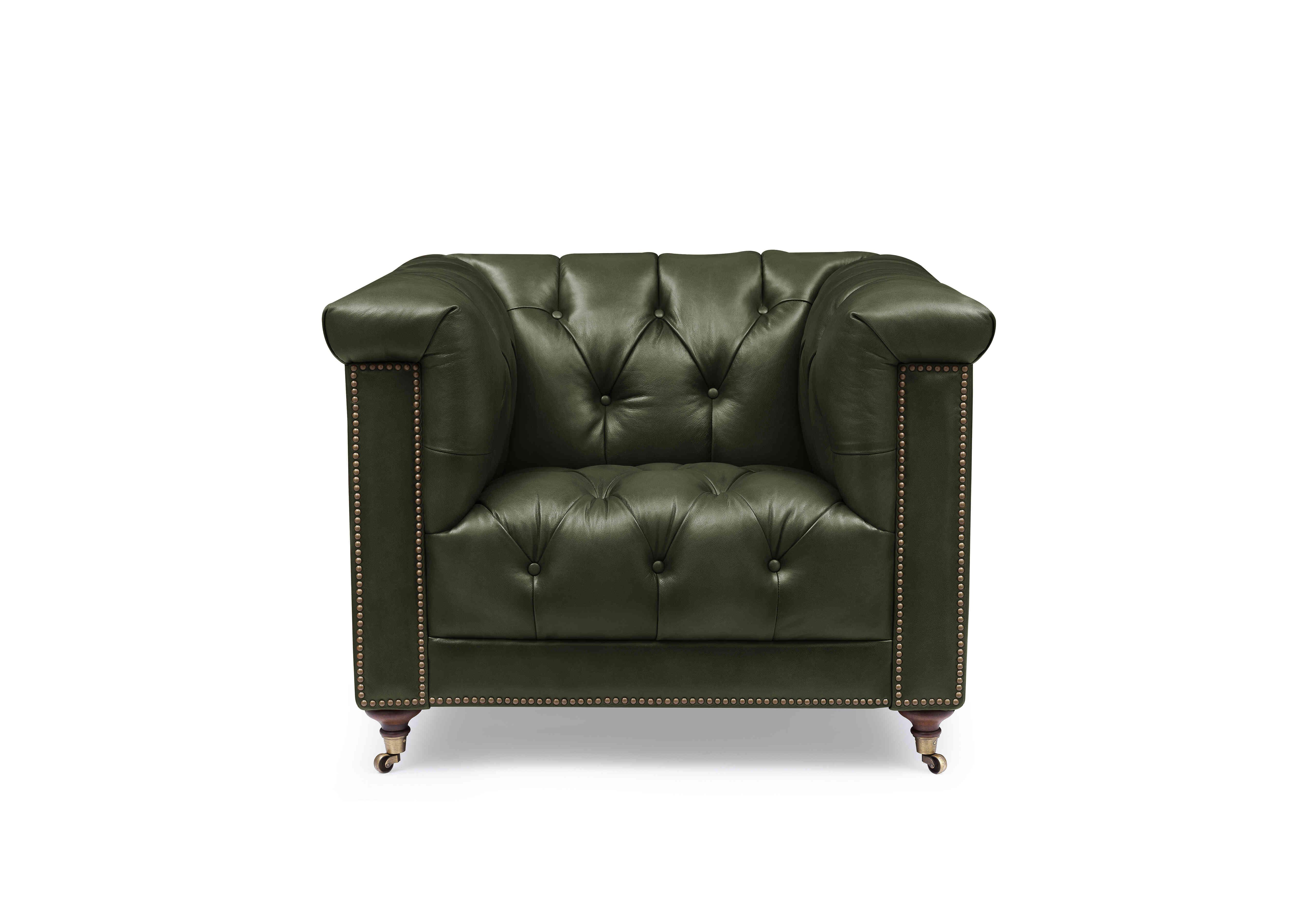 Wallace Leather Chesterfield Chair in X3y1-1965ls Emerald on Furniture Village