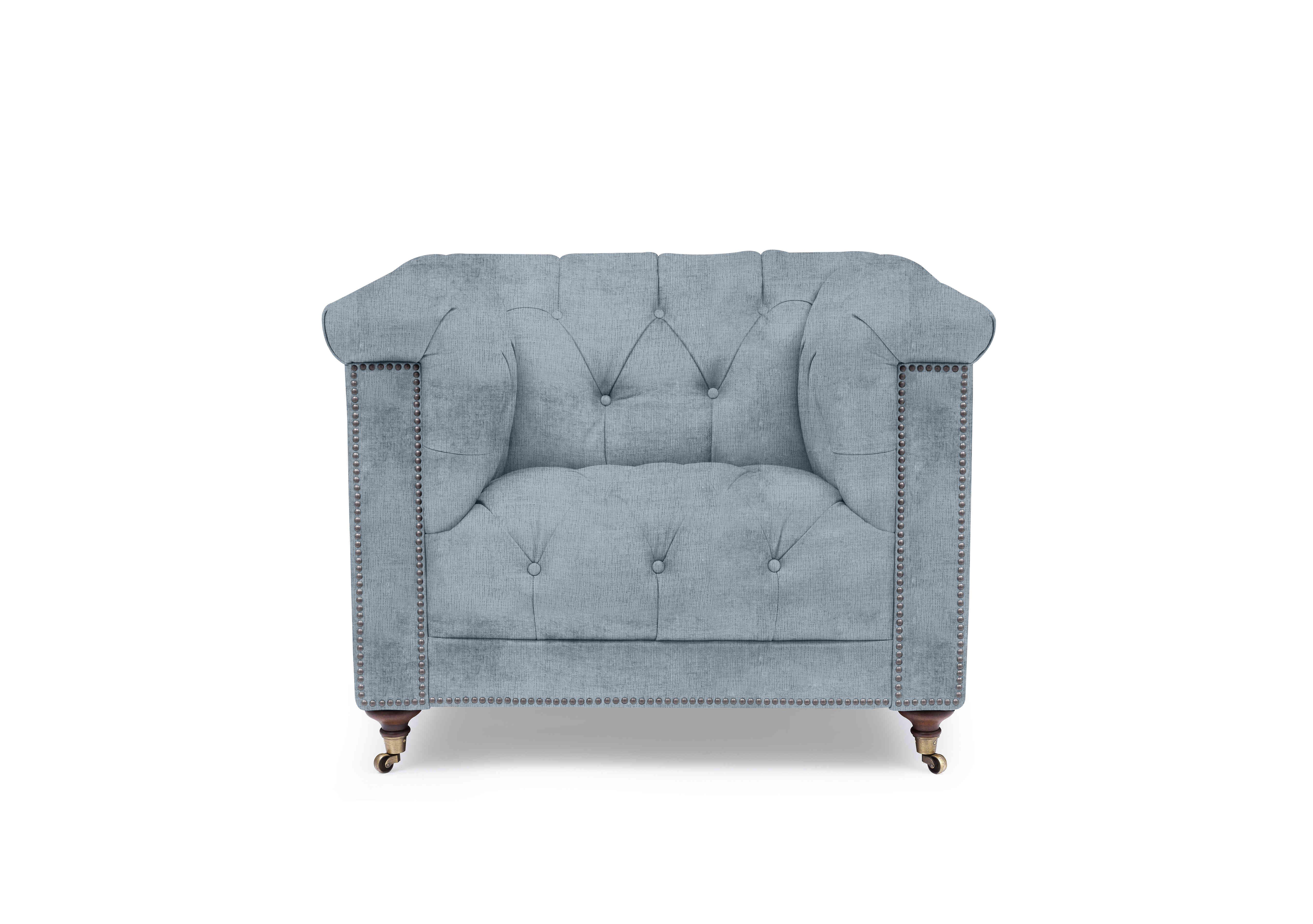 Wallace Fabric Chesterfield Chair with USB-C in X1-A609 Boathouse Blue on Furniture Village