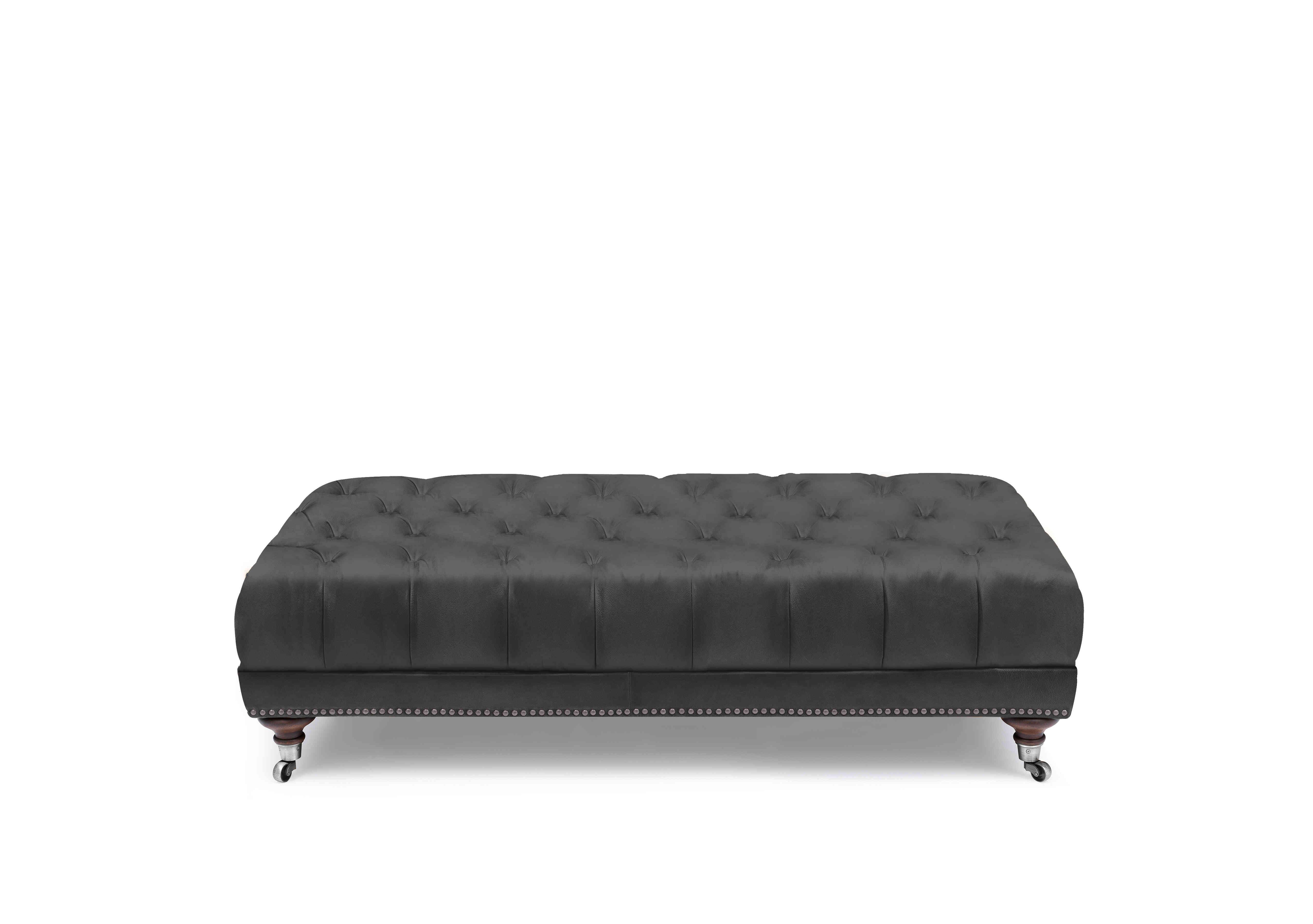 Wallace Leather Rectangular Footstool with Castors in X1-2088ls Coal Dust on Furniture Village