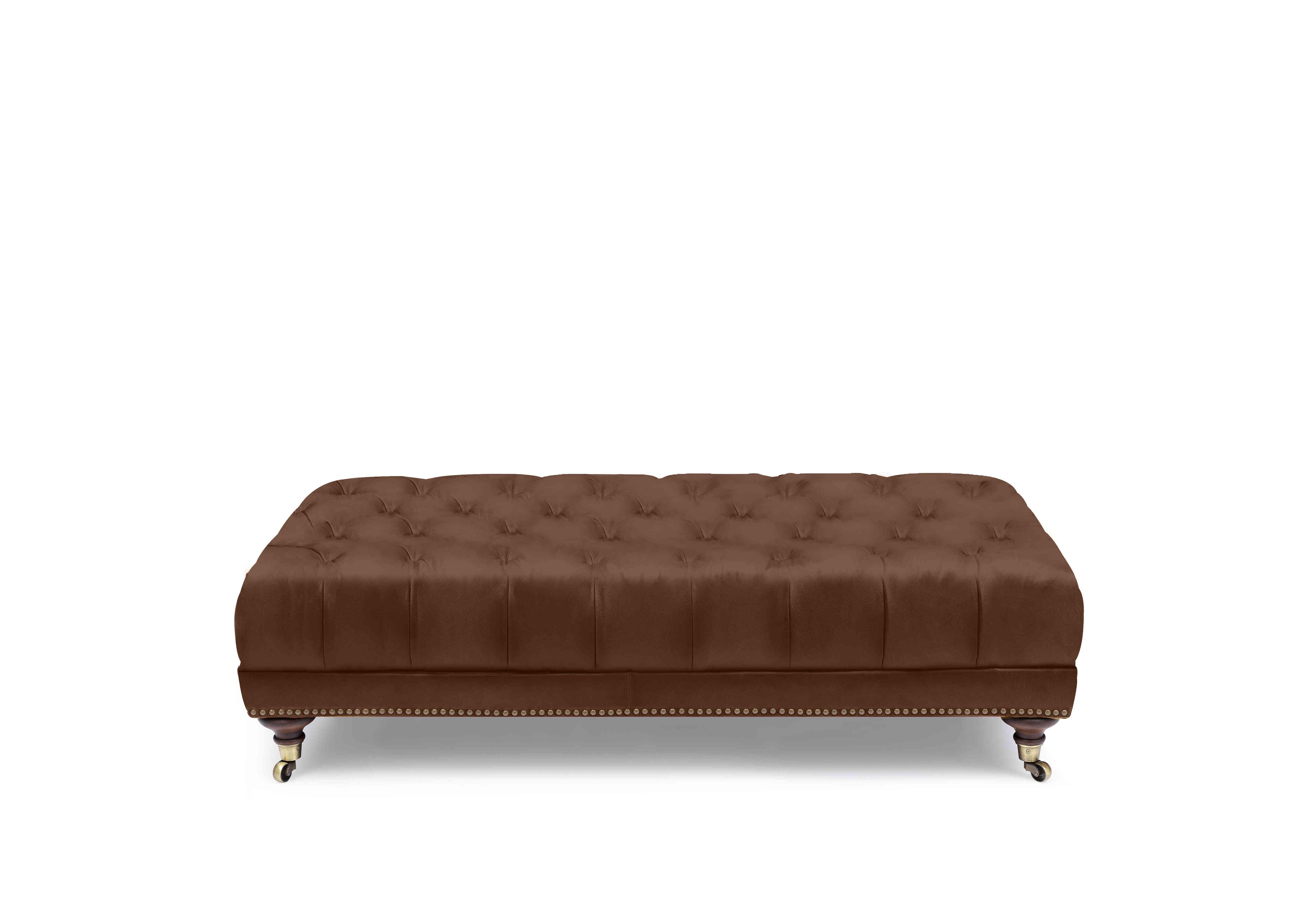 Wallace Leather Rectangular Footstool with Castors in X3-1569ls Cedar Brown on Furniture Village