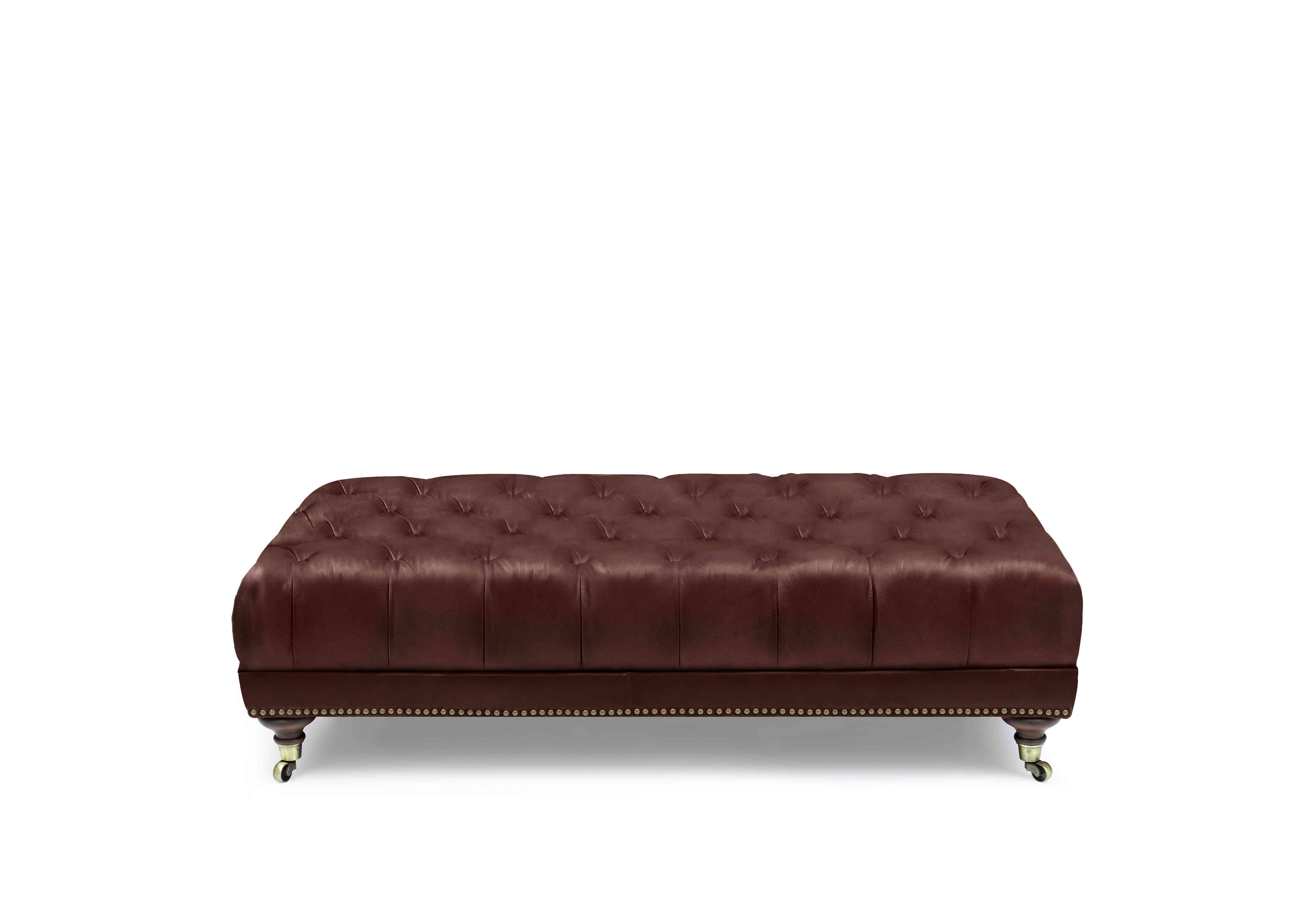 Wallace Leather Rectangular Footstool with Castors in X3y1-1964ls Merlot on Furniture Village